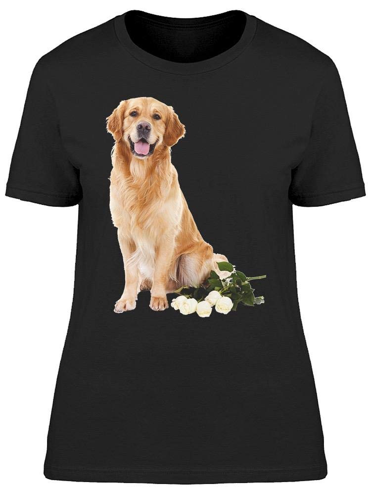 Golden Retriever White Rose T-Shirt for Women - Cute Dog Lover Graphic Tee - Casual Summer Outfit & Gift Idea for Pet Owners