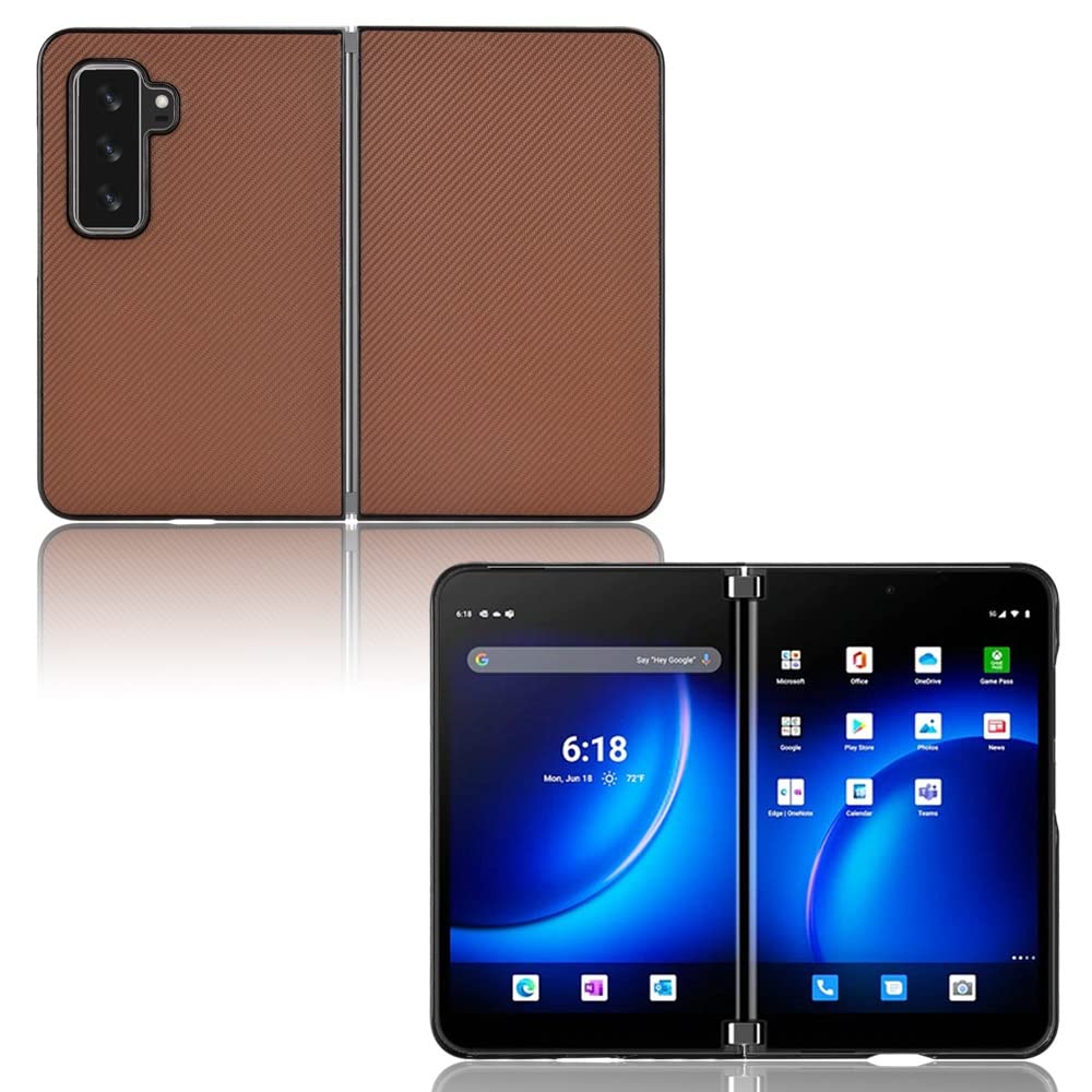 Premium Ultra-Thin Leather Flip Case for Microsoft Surface Duo 2 - Shockproof PC+PU Leather Folio Cover with Card Slot (Brown) | Perfect for Business Professionals & Travel Protection