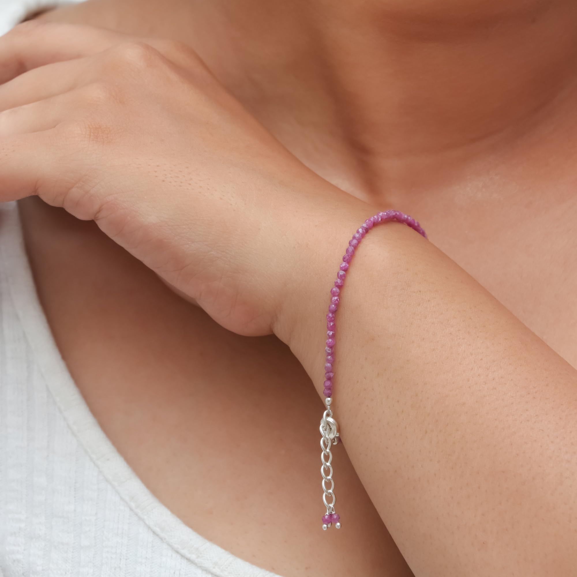 Gempires Amethyst Beaded Bracelet - February Birthstone Jewelry for Women, 8 Inch Silver Plated Dainty Bracelet, Hypoallergenic Gemstone Gift | Perfect for Birthdays, Valentine's Day & Everyday Wear