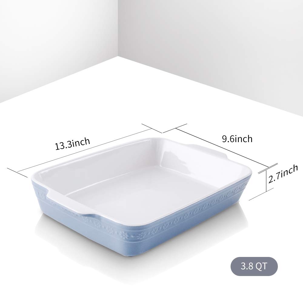 KOOV 9x13 Inch Deep Rectangular Ceramic Lasagna Pan - Oven Safe Baking Dish for Lasagna, Casseroles, Roasting & Tapas | Haze Blue | Perfect for Family Dinners & Holiday Cooking