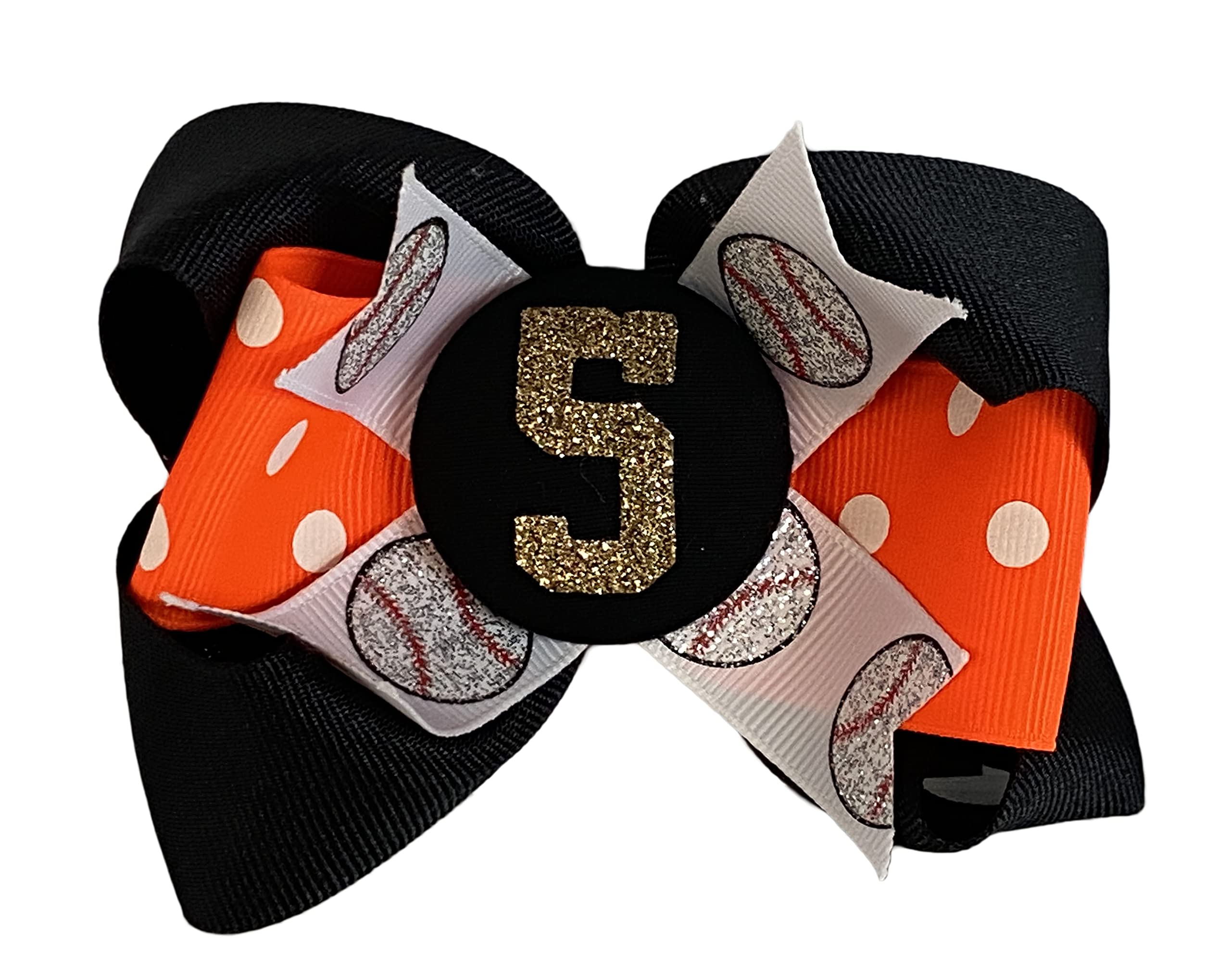 Black and Neon Orange Baseball Glitter Hair Bow Clip for Girls - Softball Accessories, Cheerleading, Team Spirit, Game Day Outfits