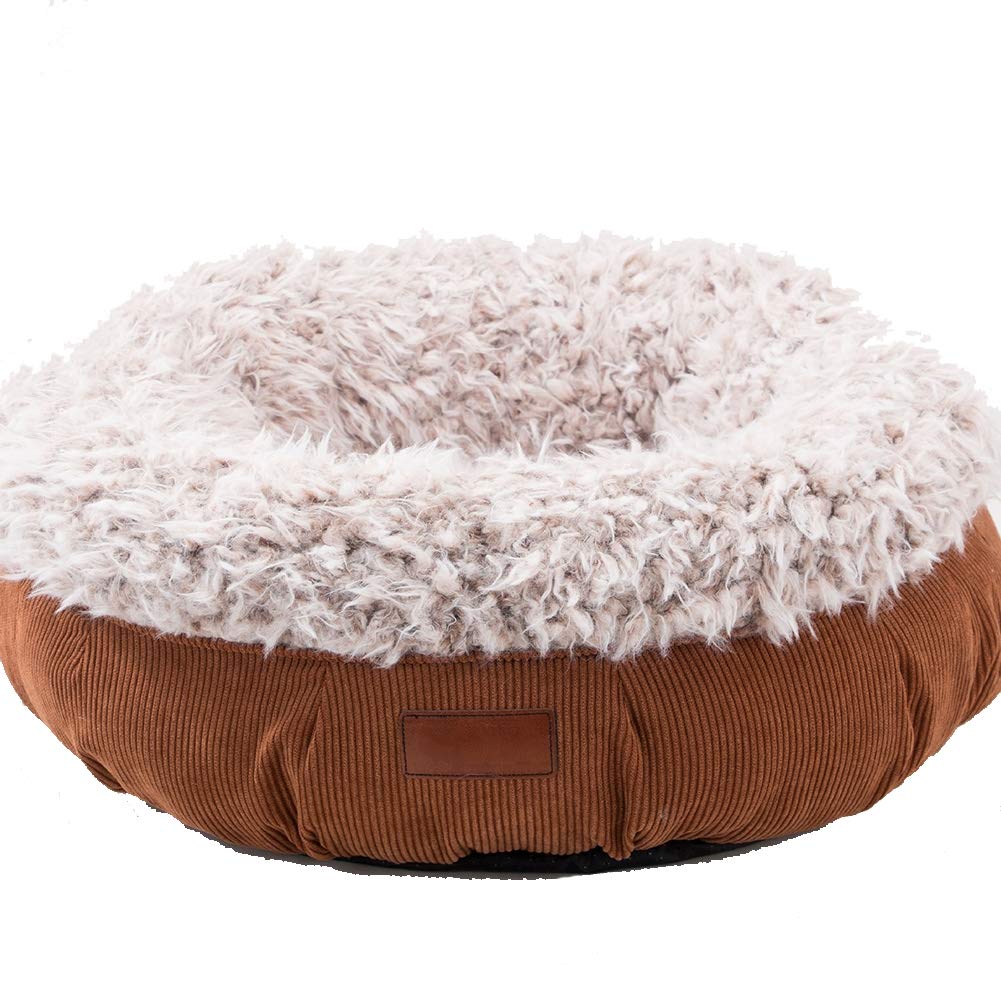 ZZX Self-Warming Dog Bed - Cozy Round/Oval Donut Pet Bed for Small & Medium Dogs & Cats | Non-Slip Soft Nesting Cave Bed | Perfect for Indoor Use, Crate Training & Cold Weather (Brown, Large)