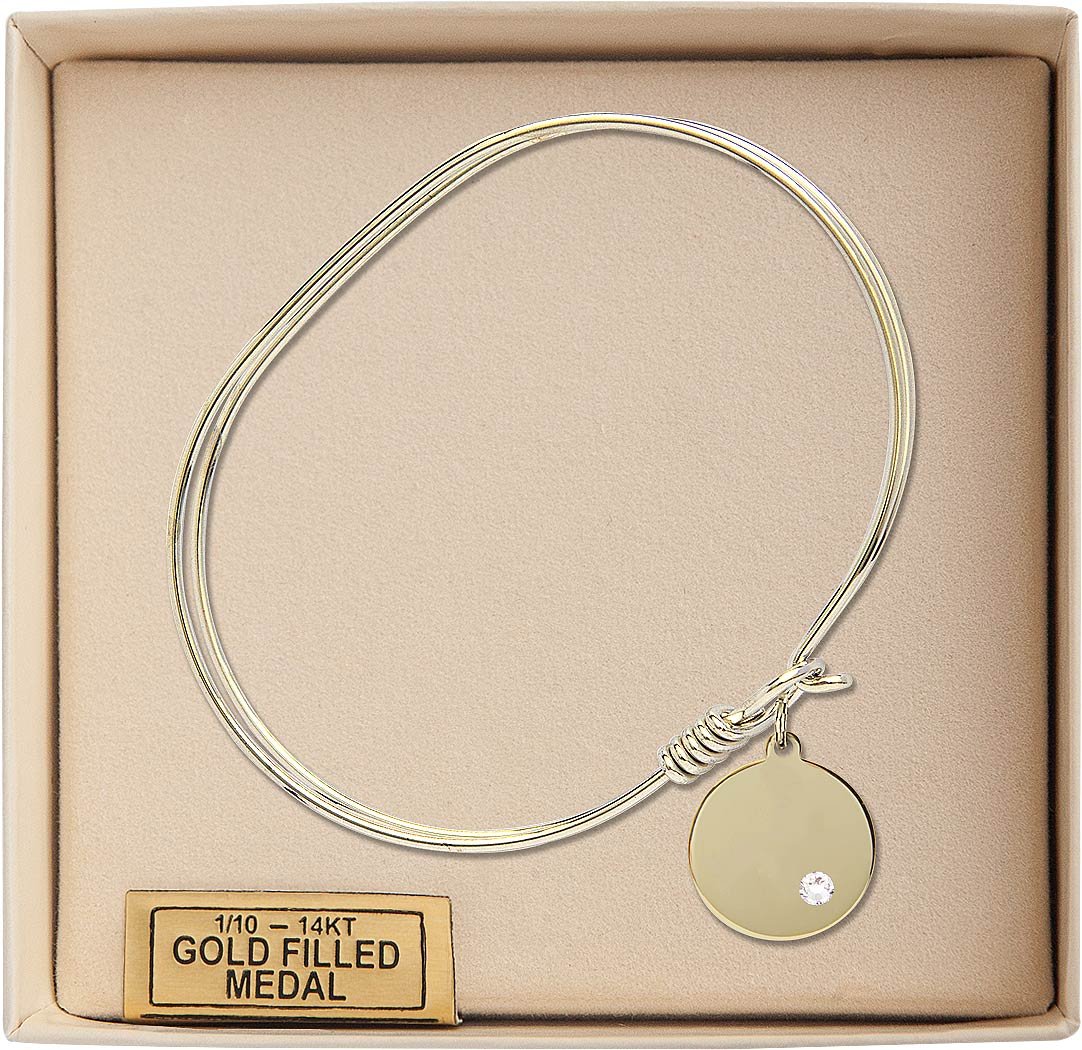 7 Inch Oval Eye Hook Bangle Bracelet with Plain Disc Charm & April Crystal - Elegant Jewelry for Women, Perfect for Parties, Weddings & Everyday Wear