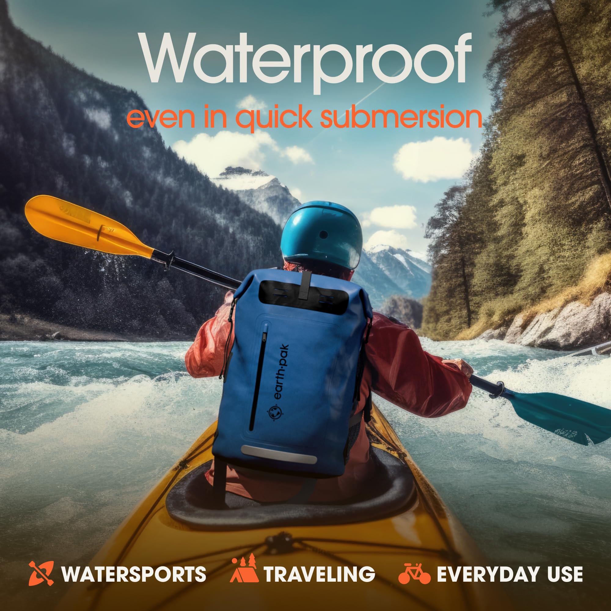 **Earth Pak 85L Waterproof Backpack - Heavy Duty Hiking & Kayak Dry Bag with Roll-Top Closure & IPX8 Waterproof Phone Case - Ideal for Camping, Travel, Beach & Outdoor Adventures (Blue)**