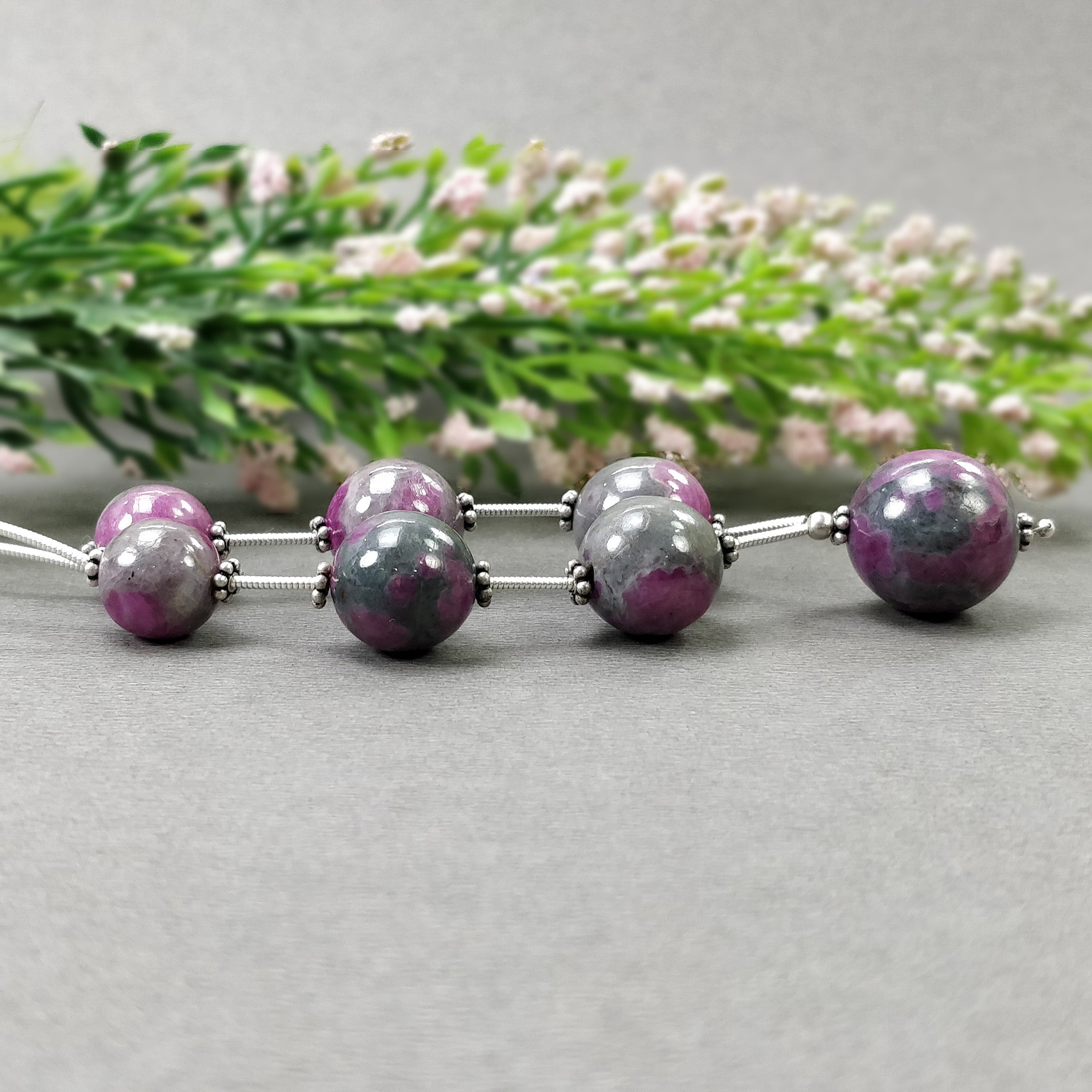 Natural Untreated Ruby Gemstone Loose Beads - 130.45cts Bi-Color Zoisite Ruby Balls (10.5mm-15.5mm) for Jewelry Making, DIY Crafts & Healing Crystal Collections