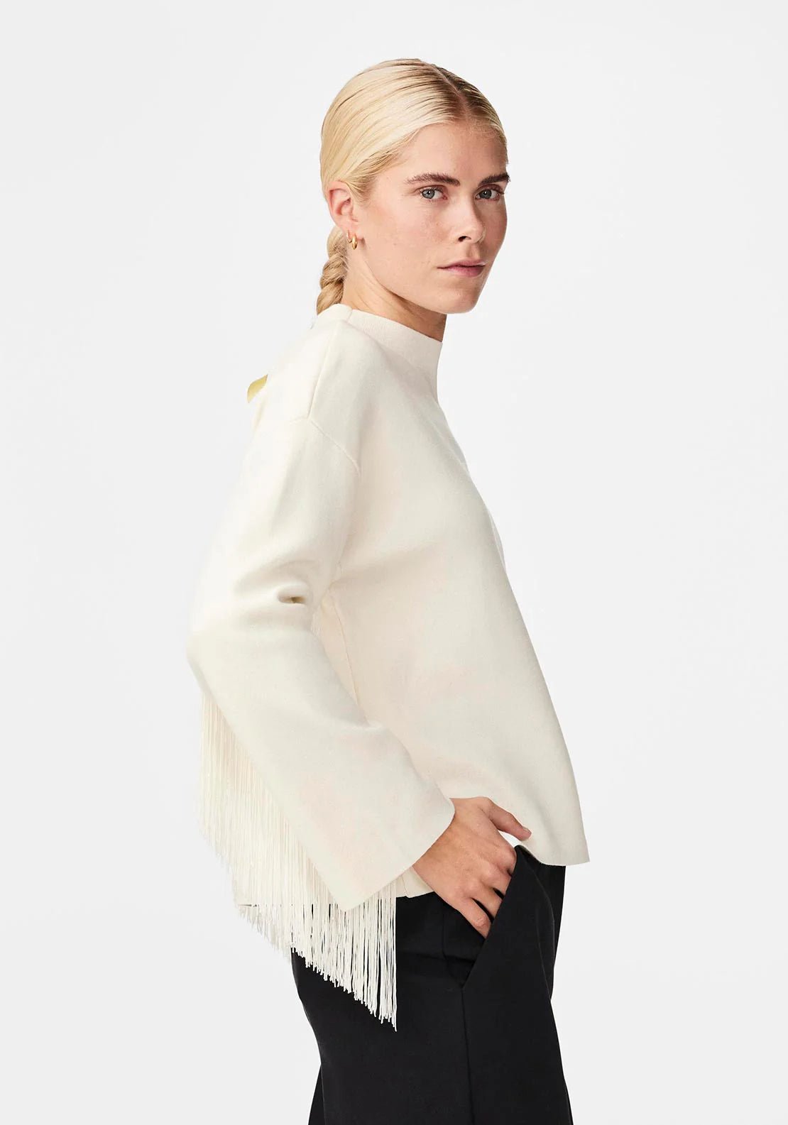 Gina Fringe Jumper Sweater - Cozy Knit Cardigan in Birch Color | Perfect for Fall Layering & Casual Outfits