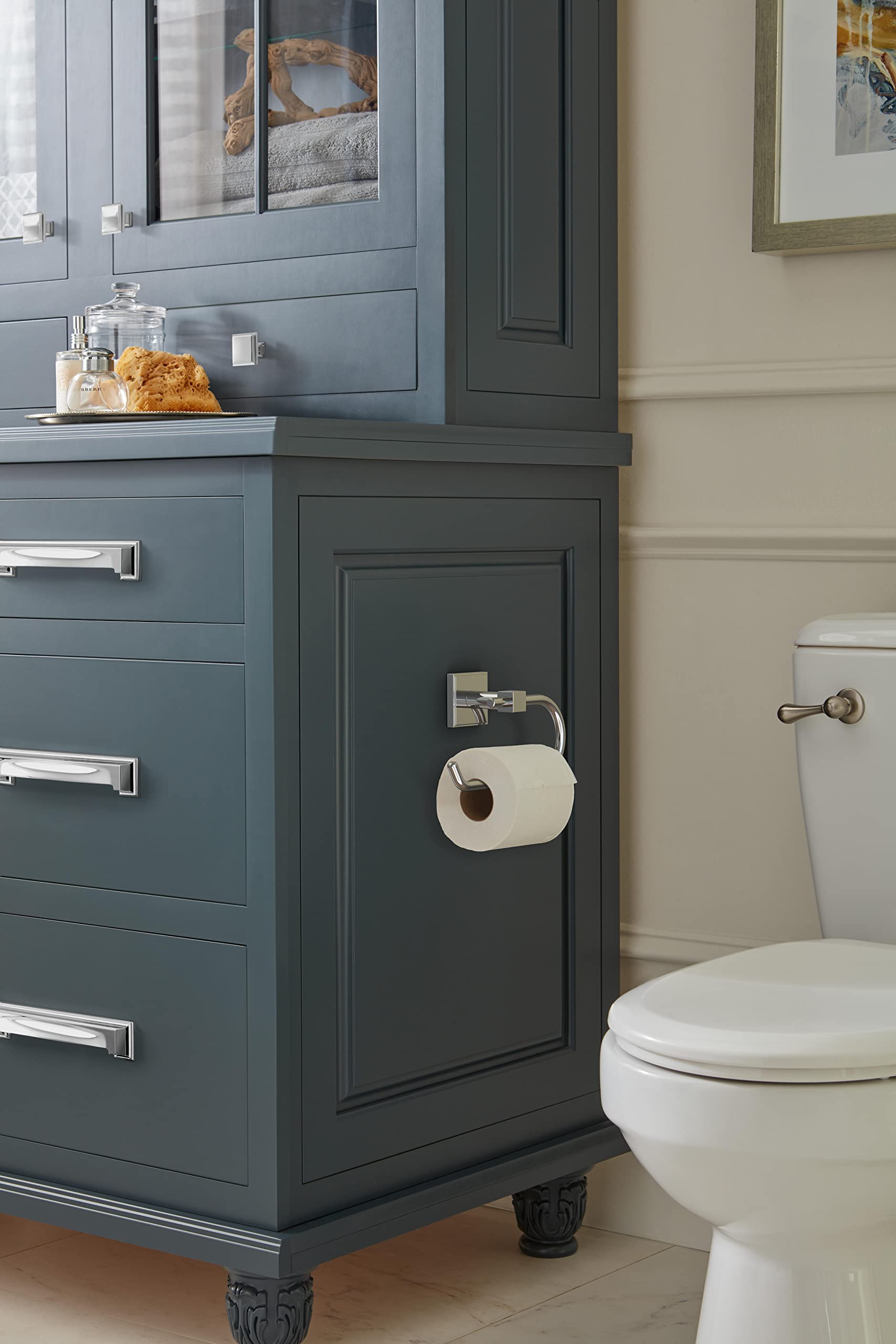Amerock BH3607126 Chrome Single Post Toilet Paper Holder - 6-5/16 Inch Modern Bathroom Tissue Roll Dispenser | Durable Bath Hardware & Accessories for Home, Hotel, and Office Restrooms