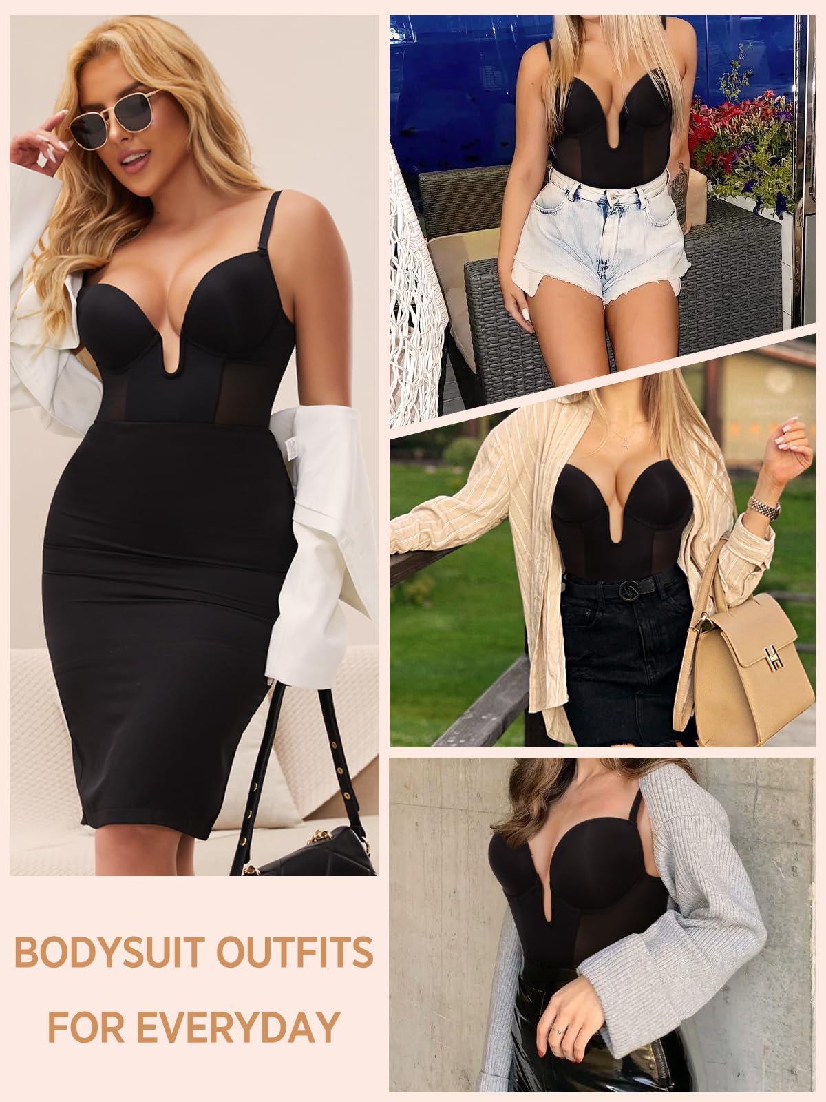JOYSHAPER Women's Shapewear Bodysuit with Built-in Bra - Tummy Control U Plunge Backless Body Shaper Thong Suit for Slimming & Smoothing | Perfect for Dresses, Evening Wear & Special Occasions