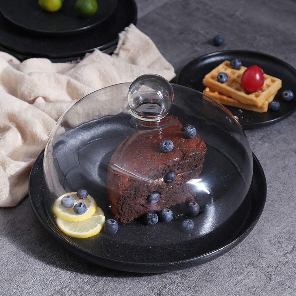 10-Inch Black Ceramic Cake Dome Stand - Elegant Display Cover for Cakes, Desserts, Fruits & Snacks in Restaurants, Hotels & Home Baking