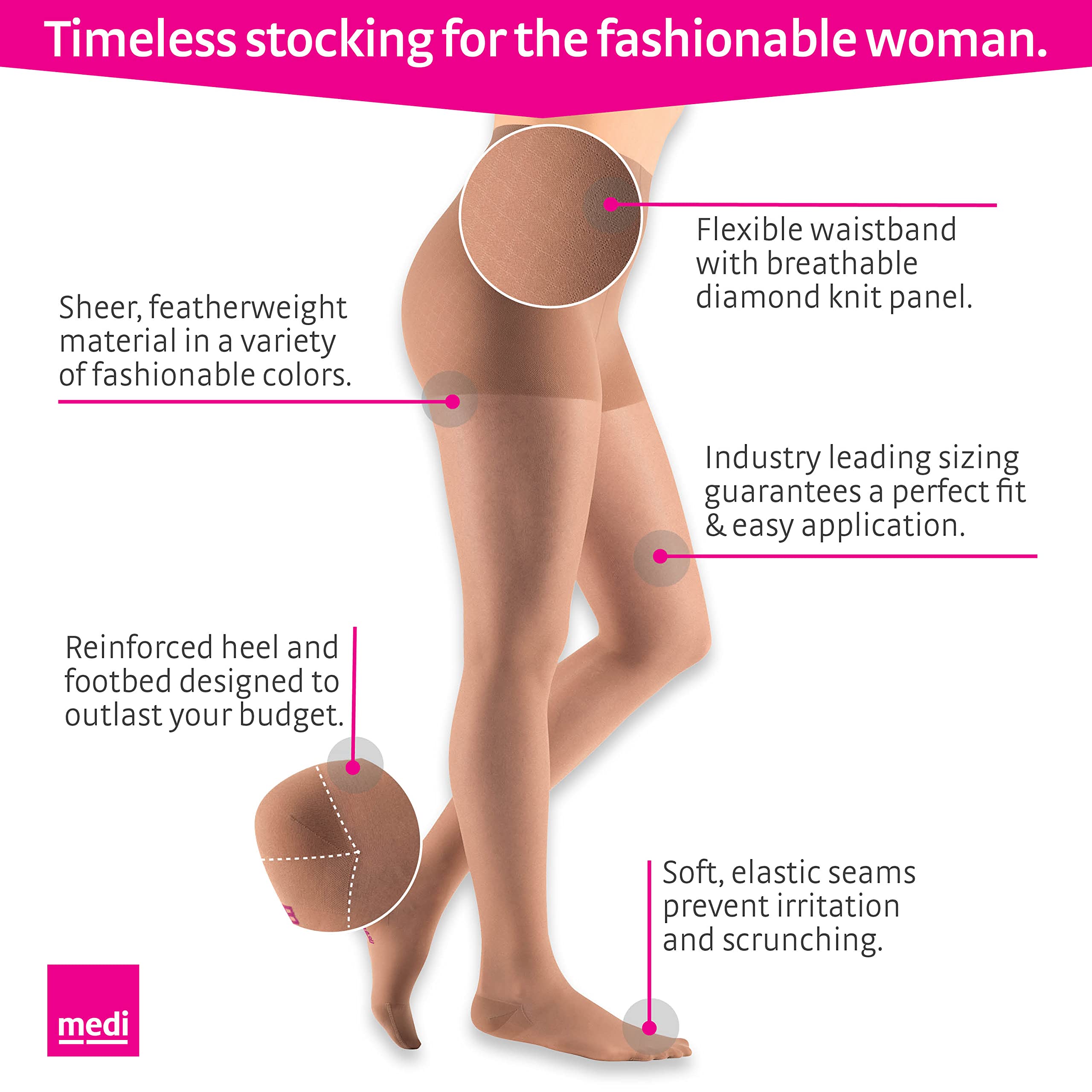 Mediven Sheer & Soft 15-20 mmHg Closed Toe Compression Pantyhose for Women - Sheer Medical Hosiery in Ebony | Varicose Vein Relief, Swelling Reduction, Comfortable All-Day Wear for Work & Travel