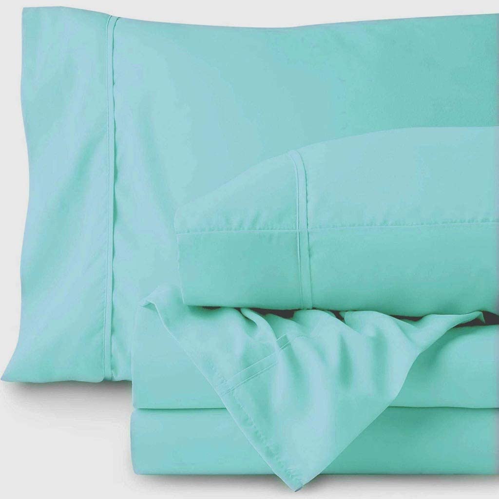 Premium 600 Thread Count Egyptian Cotton Alaska King Sheet Set - 4 Piece Aqua Blue Bed Sheets with 16