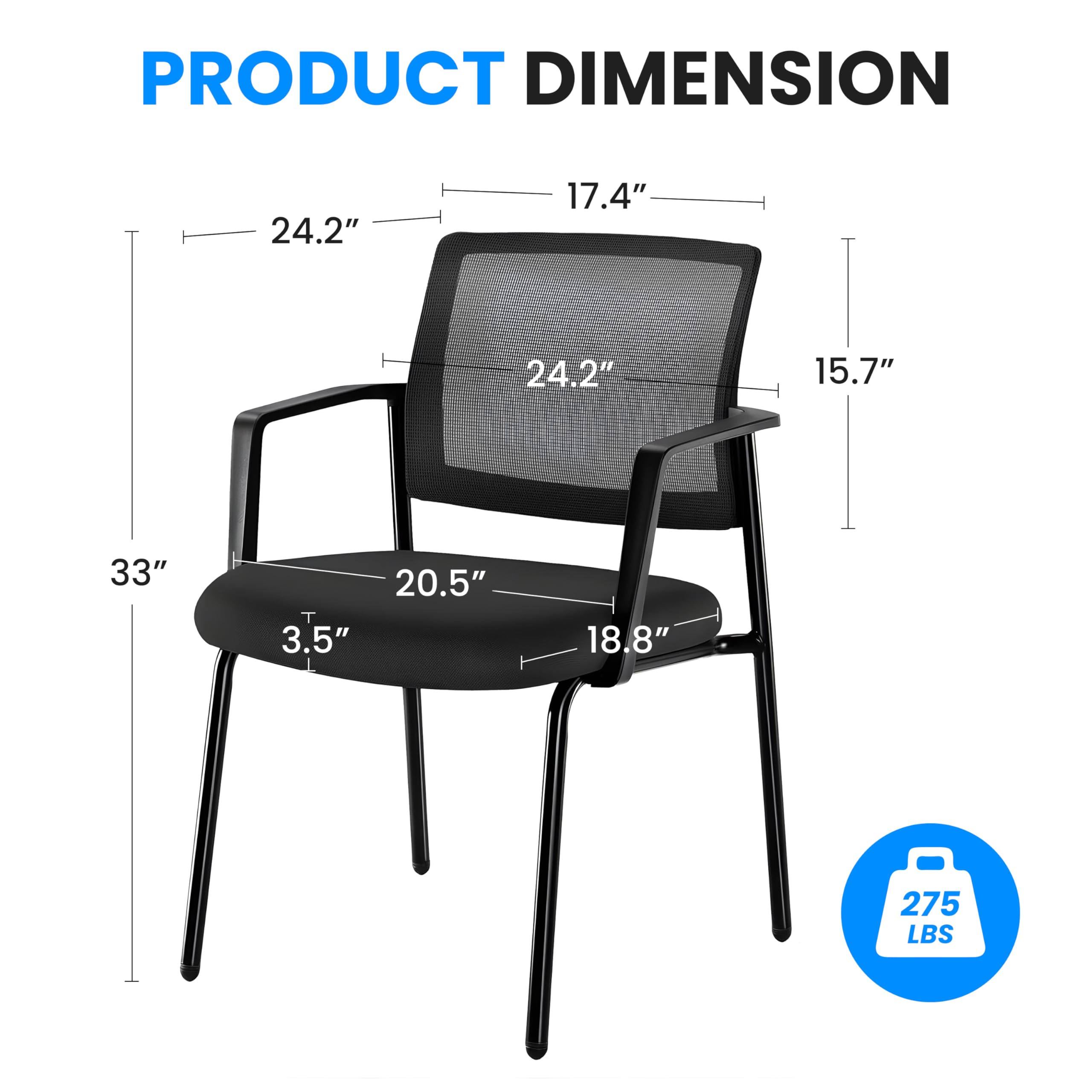Simple Deluxe 2-Pack Guest Waiting Room Office Arm Chairs - No Wheels, Stackable Fabric Seat with Mesh Back & Ergonomic Support for Reception, Meeting, Conference, Lobby, Home Office & Computer Desk Use