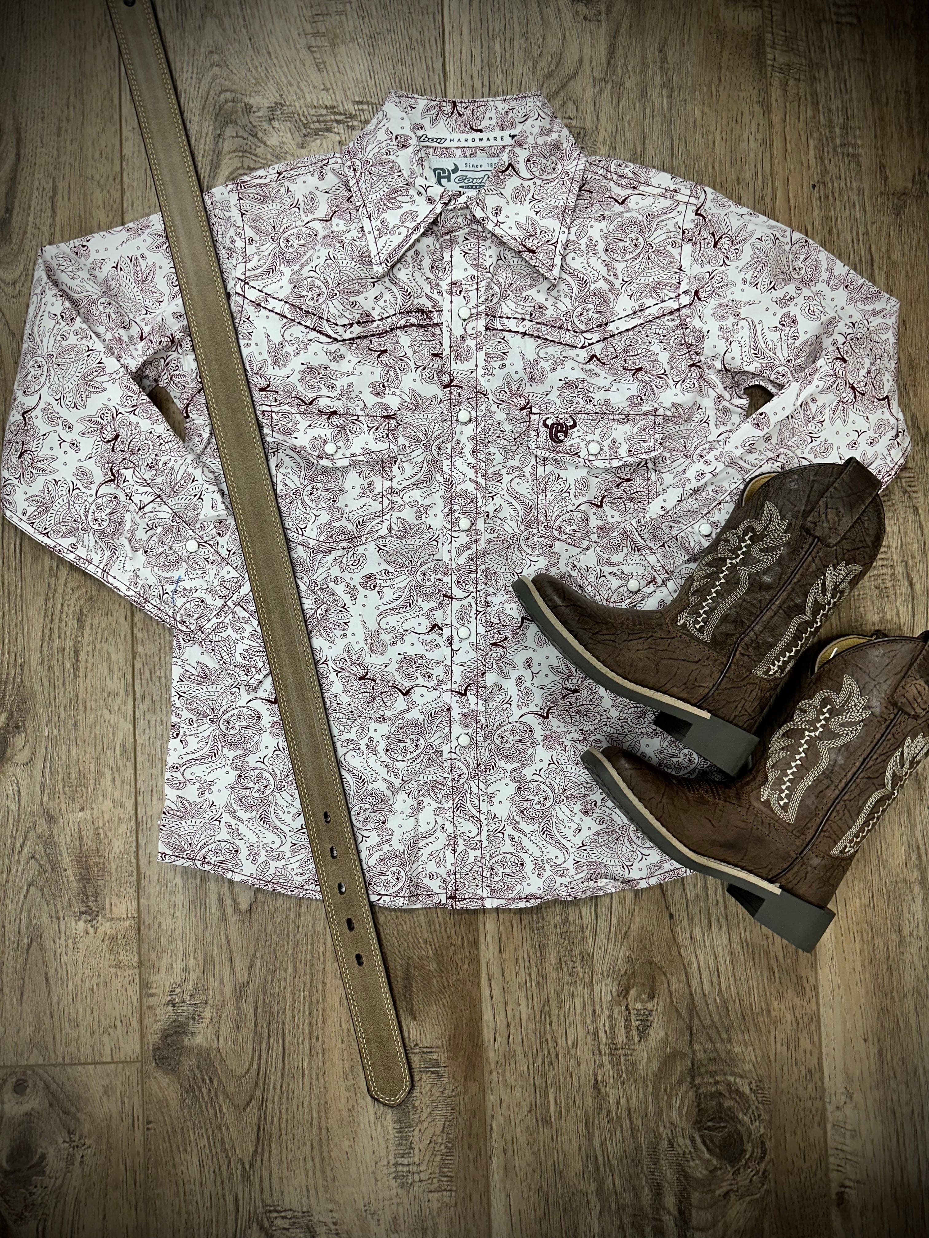 Youth Floral Paisley Long Sleeve Western Shirt for Boys & Girls - Perfect for Rodeo, Country Music Festivals & Western-Themed Parties