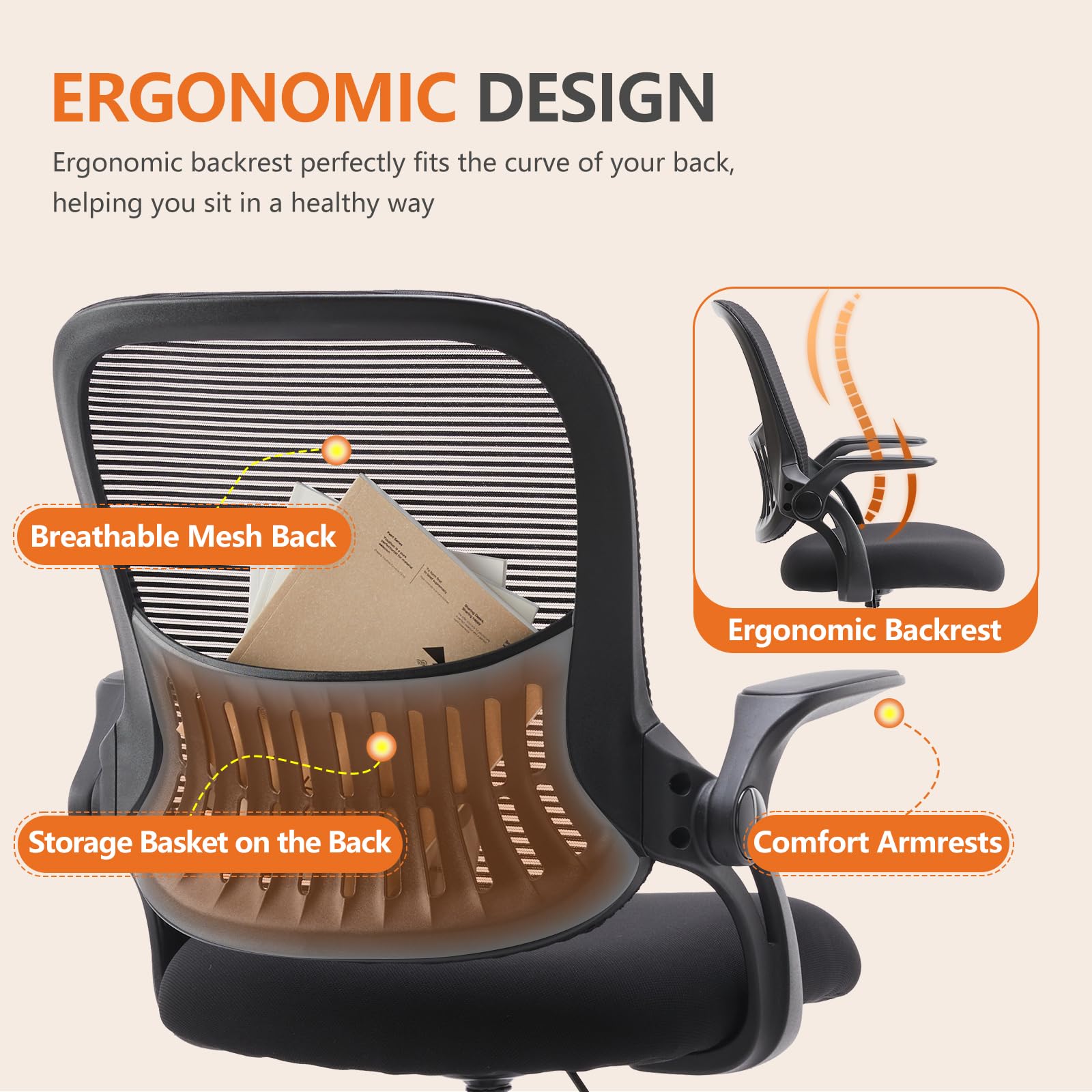 Ergonomic Adjustable Height Drafting Stool - Tall Office Chair with Lumbar Support, Flip-Up Arms & Footrest for Standing Desks, Computer Work & Home Office Use