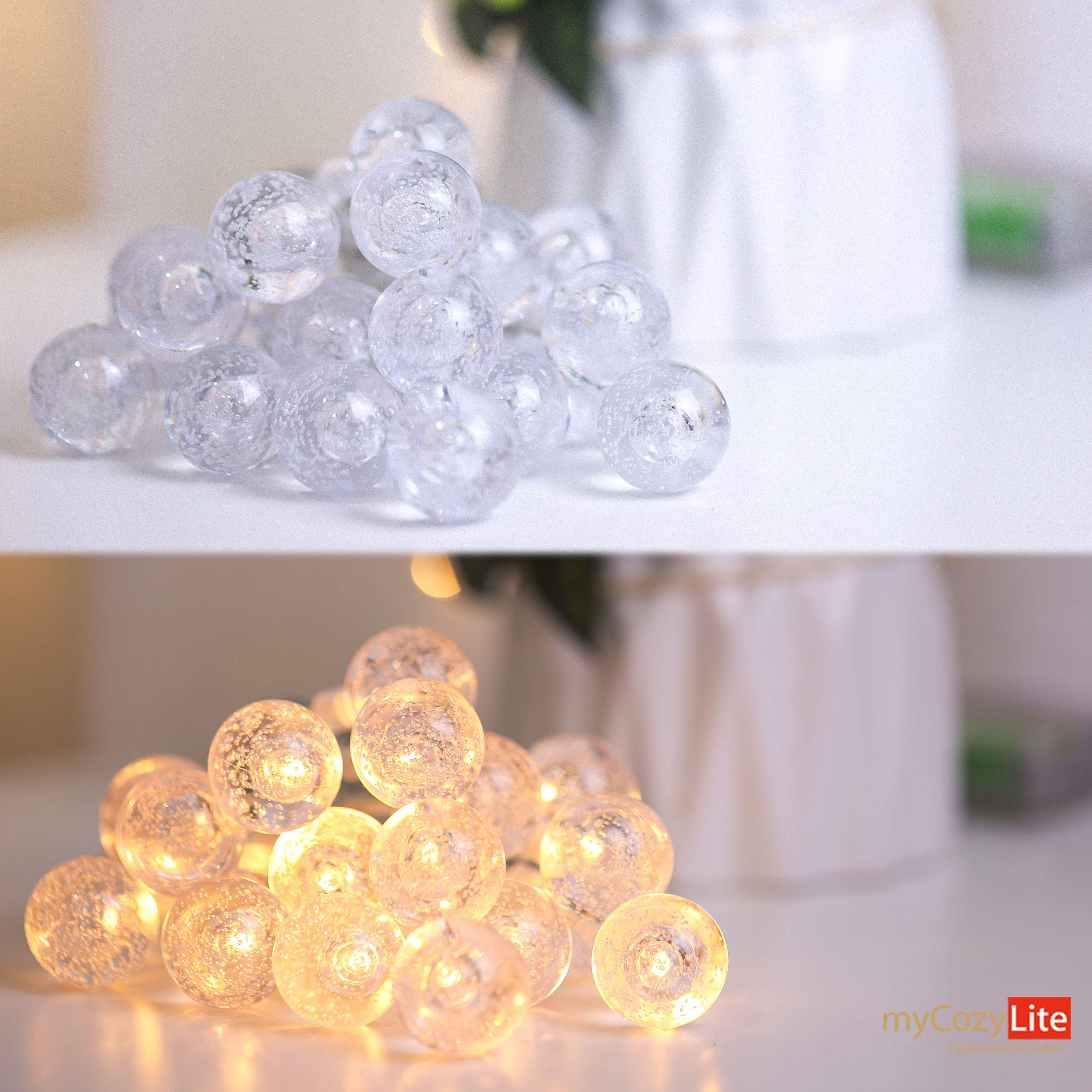 myCozyLite 20 Crystal Ball LED String Lights Plug in - Indoor/Outdoor Globe Fairy Lights with Timer for Balcony, Patio, Bedroom & Wall Decor | Warm White Extendable Decorative Lighting for Parties, Weddings & Home Ambiance