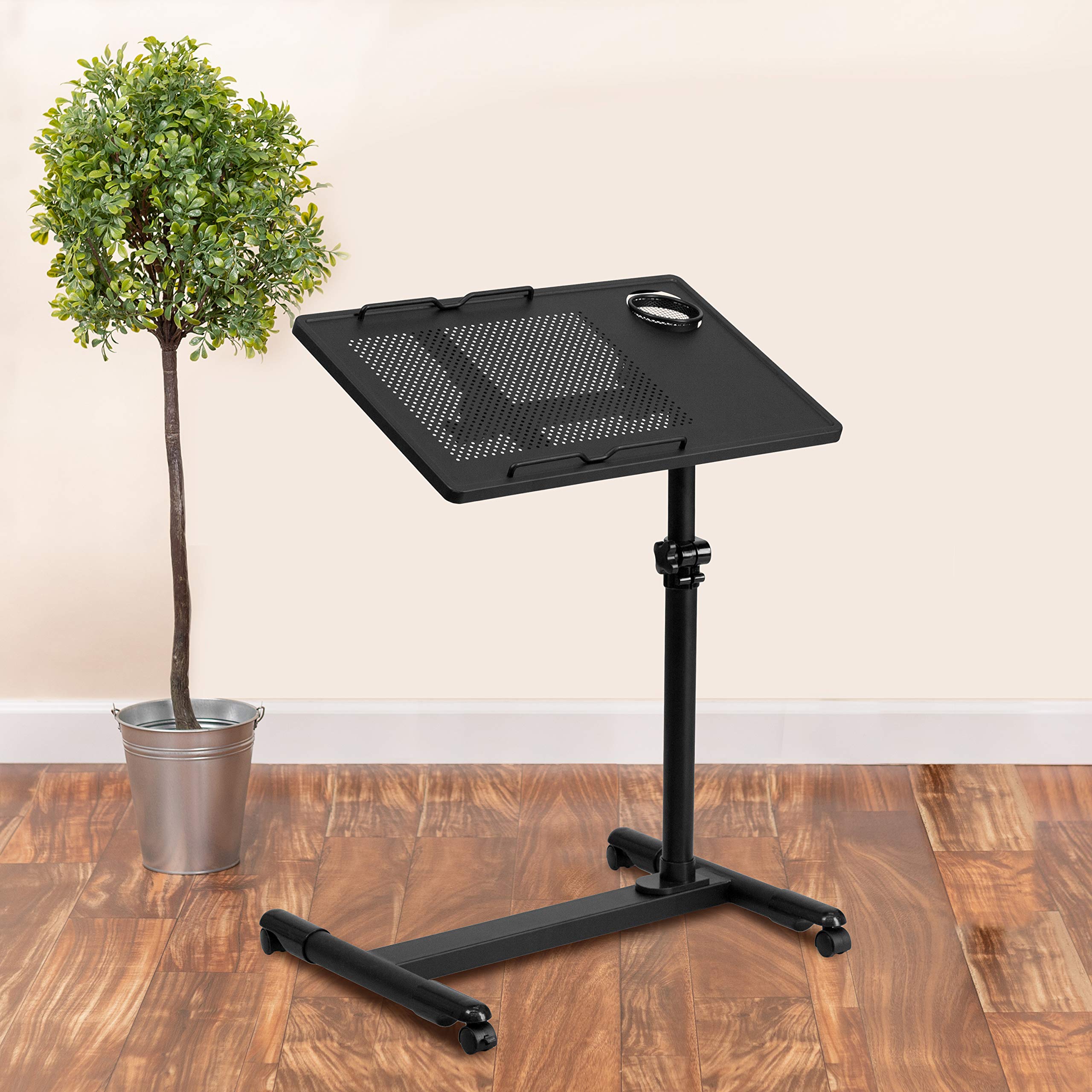 Adjustable Height Mobile Computer Desk - Black Steel Office Desk for Home & Workspace | Flash Furniture Macon | Perfect for Small Spaces, Gaming & Remote Work