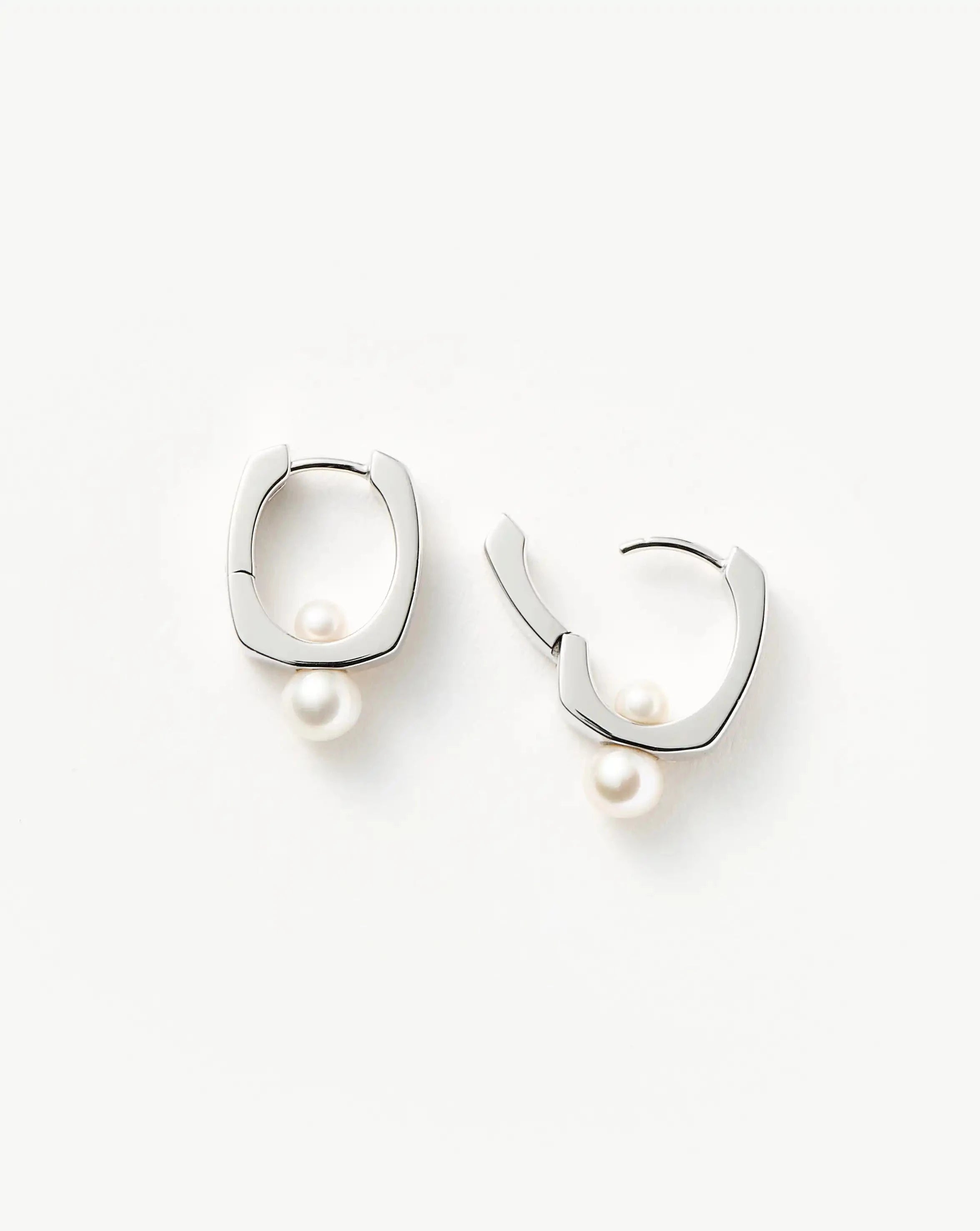 Sterling Silver Pearl Button Hoop Earrings for Women - Elegant Square Pearl Drop Earrings for Daily Wear & Special Occasions