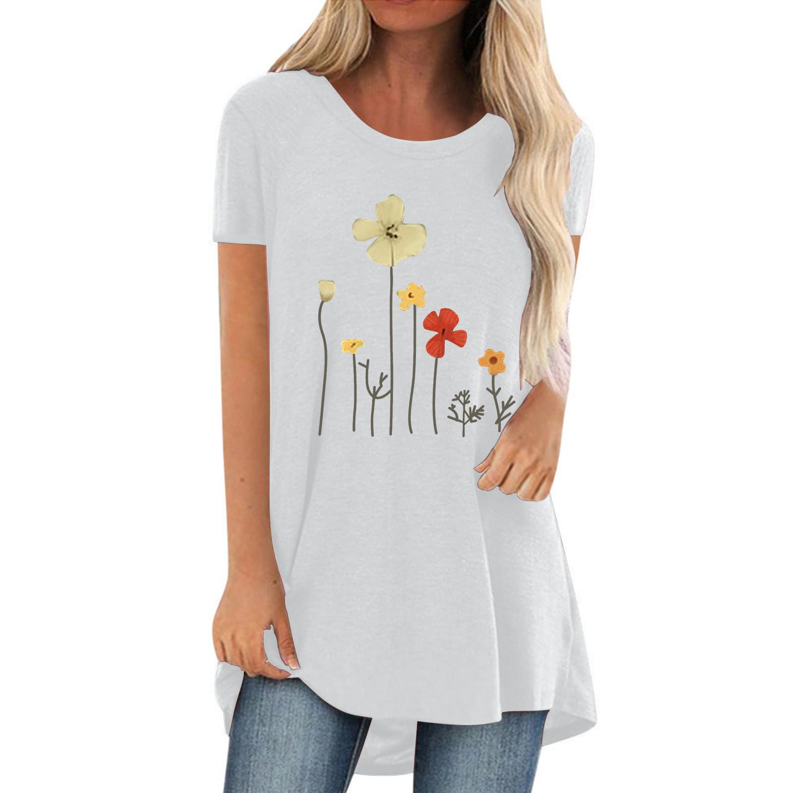 Women's Casual Elegant Printed Short Sleeve Loose Tunic Blouse - Comfortable Fashion Top for Everyday Wear, Office & Weekend Outings