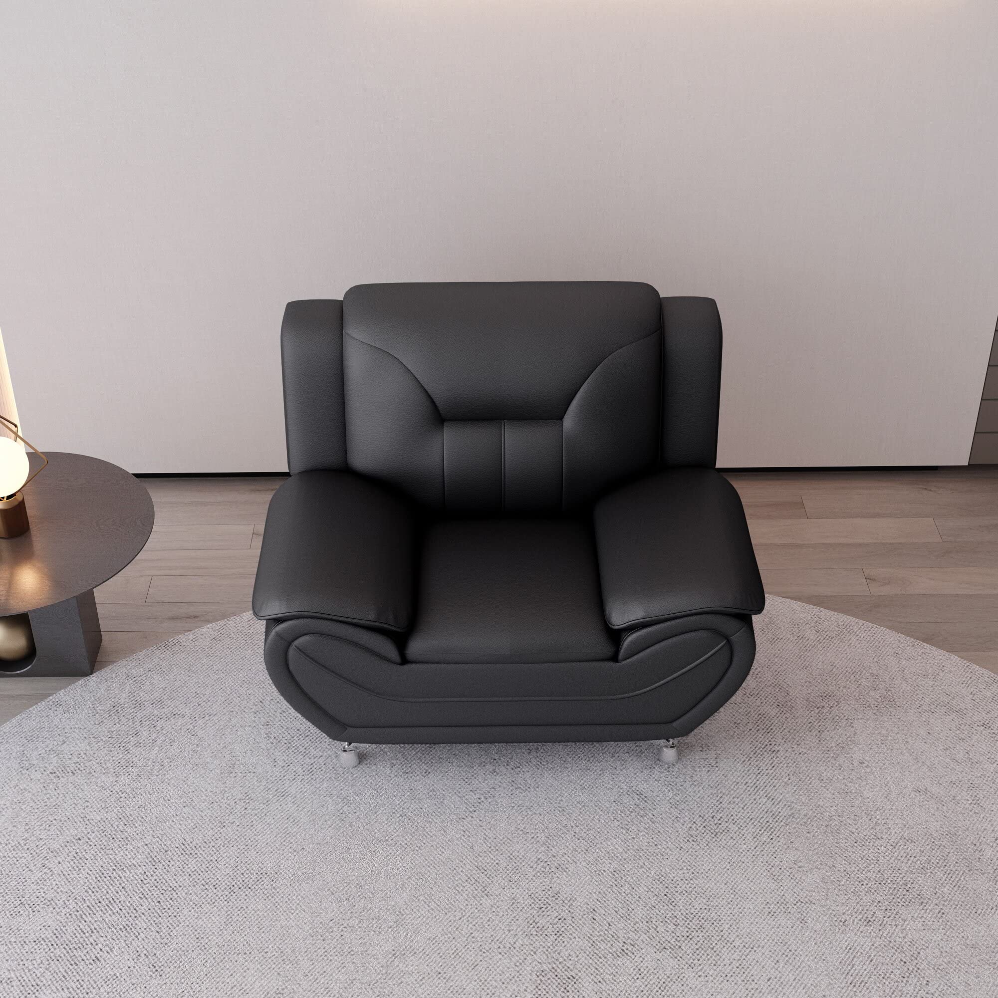 Michael Modern Faux Leather Upholstered Stainless Steel Legs Accent Chair - Midnight Black - Stylish Living Room Seating for Home Office & Lounge