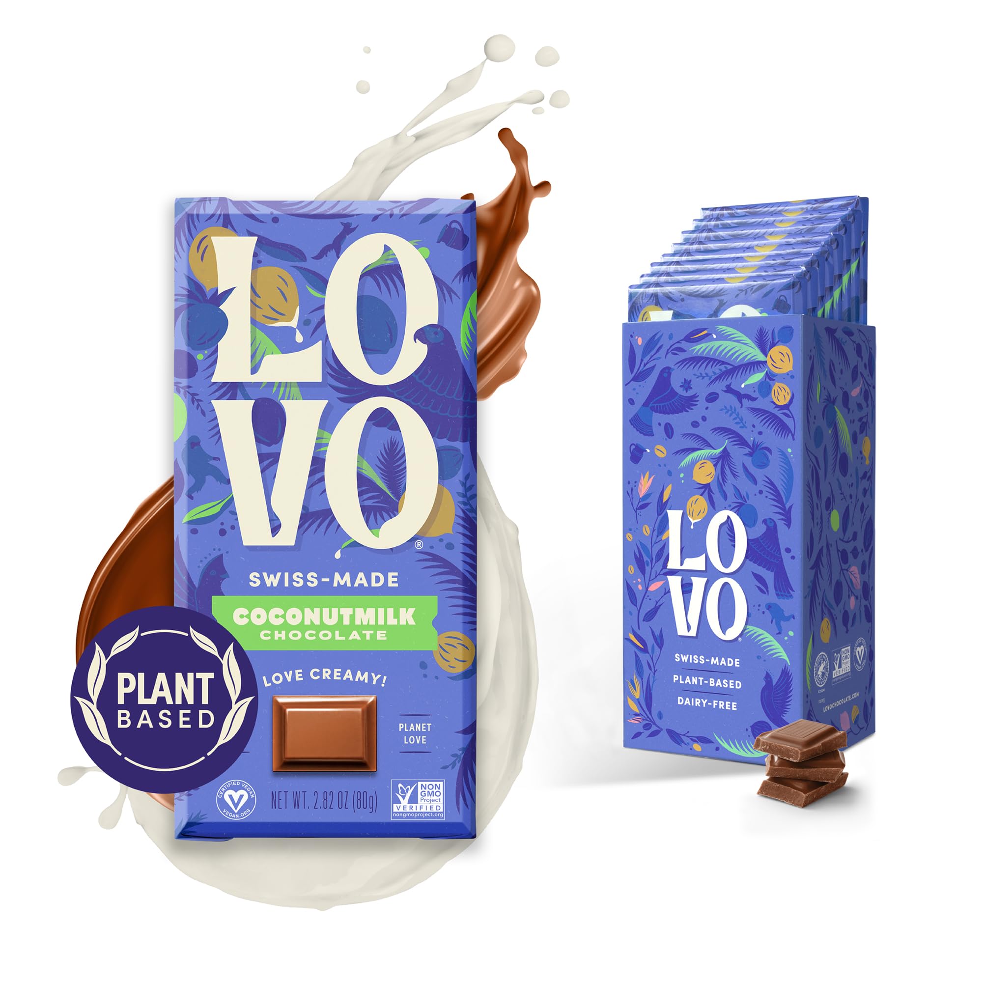 LOVO Vegan Coconut Milk Chocolate Bar - 8 Pack (2.82oz Each) | Dairy-Free, Gluten-Free, Plant-Based Swiss Chocolate | Creamy Coconutmilk Alternative for Baking, Gifts & Healthy Snacking | RFA Certified