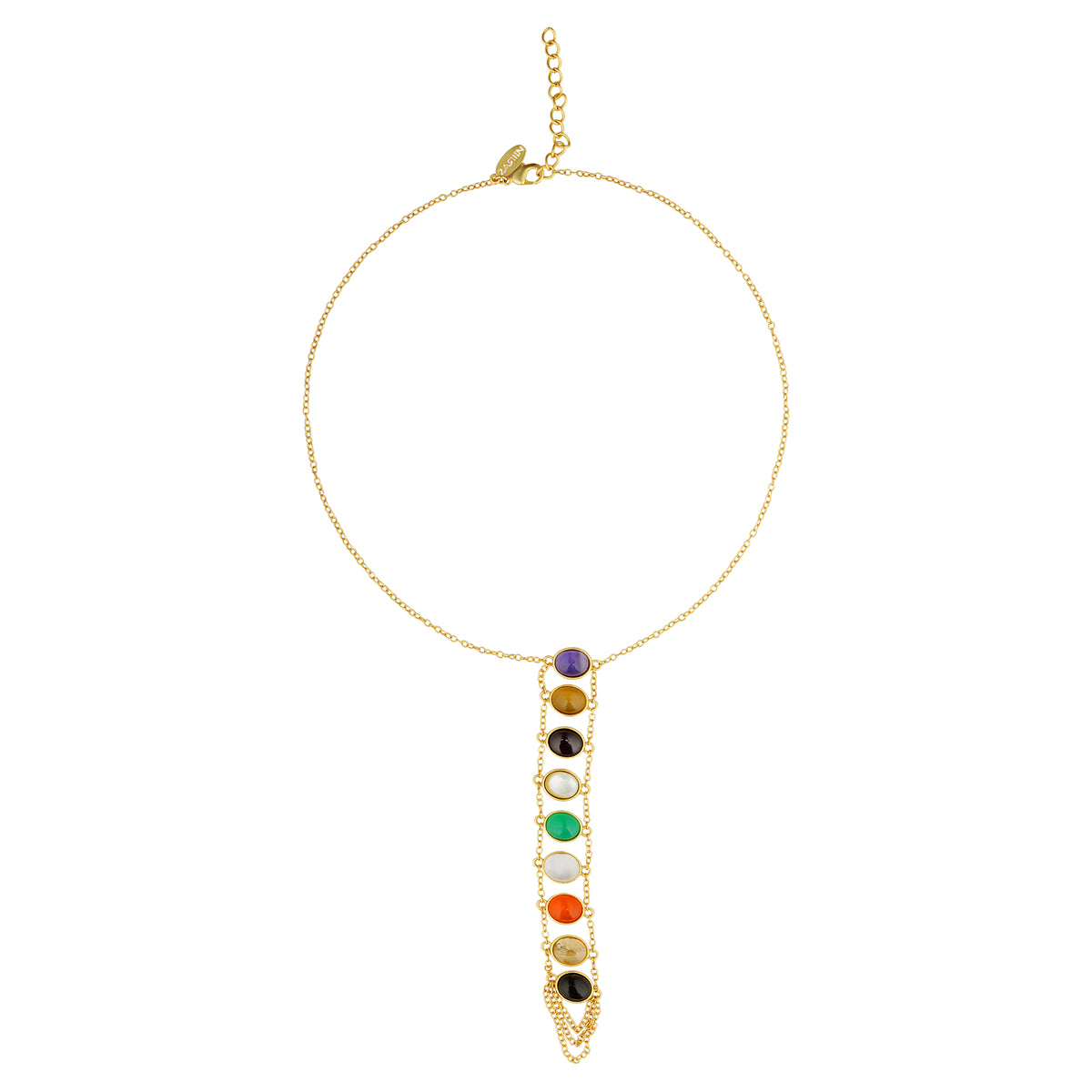 Navratan Lariat Necklace with Genuine Gemstones - Elegant Layered Statement Jewelry for Women | Perfect for Weddings, Parties & Special Occasions