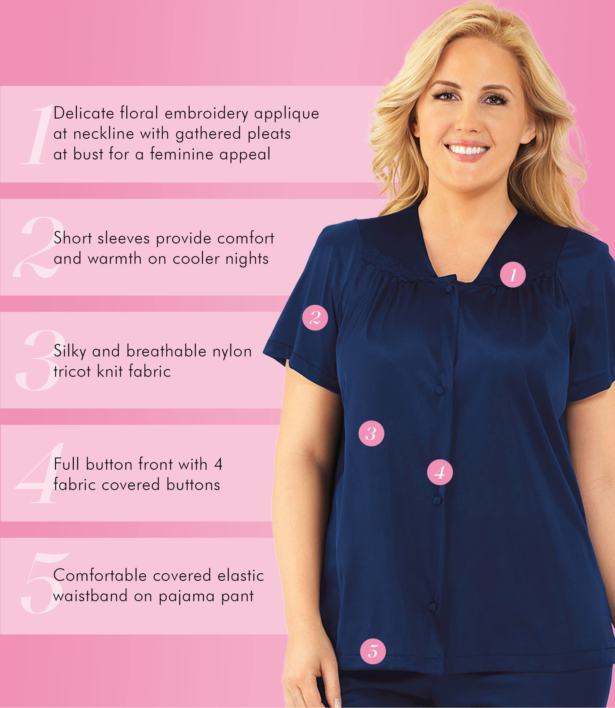 Exquisite Form 90107 Women's Nylon Tricot Short Sleeve Pajama Set - Soft & Comfortable Sleepwear for Lounge & Bedtime - Perfect for Relaxing at Home or Gift Giving