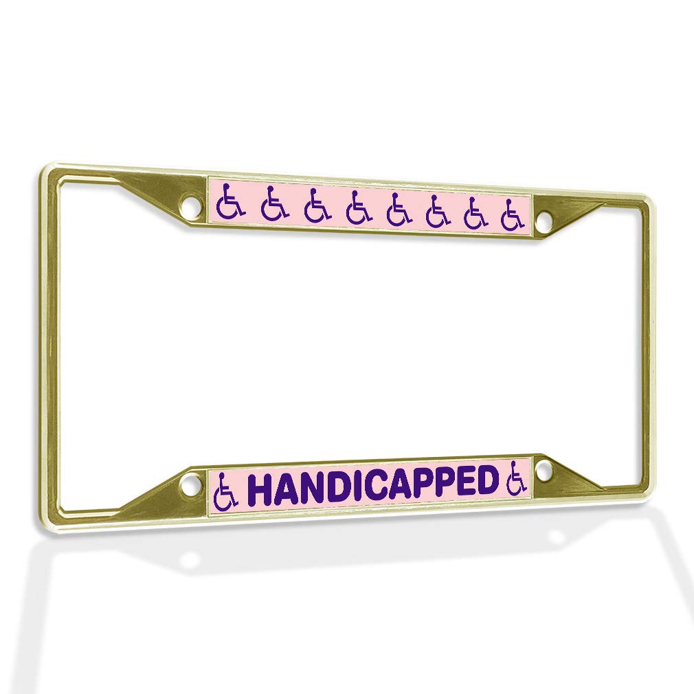 Handicapped License Plate Frame with Logo - Weatherproof Metal Insert Car Accessory (Gold, 4 Holes) - Durable ADA Compliant Parking Sign for Vehicles & Mobility Vans