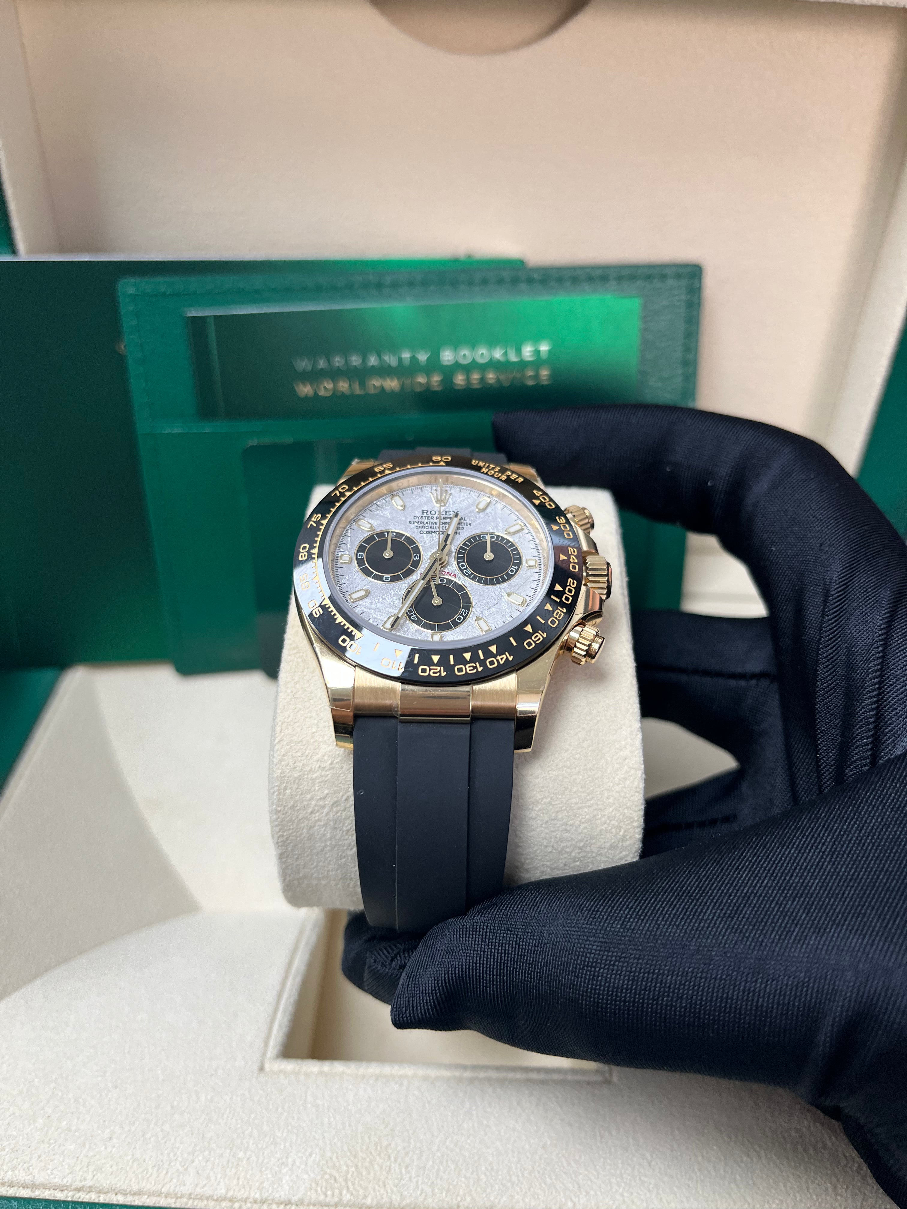 Rolex Daytona 40mm Men's Watch - Meteorite & Black Index Dial with Black Oysterflex Strap (Ref#116518LN) - Luxury Chronograph for Business, Gifting & Special Occasions