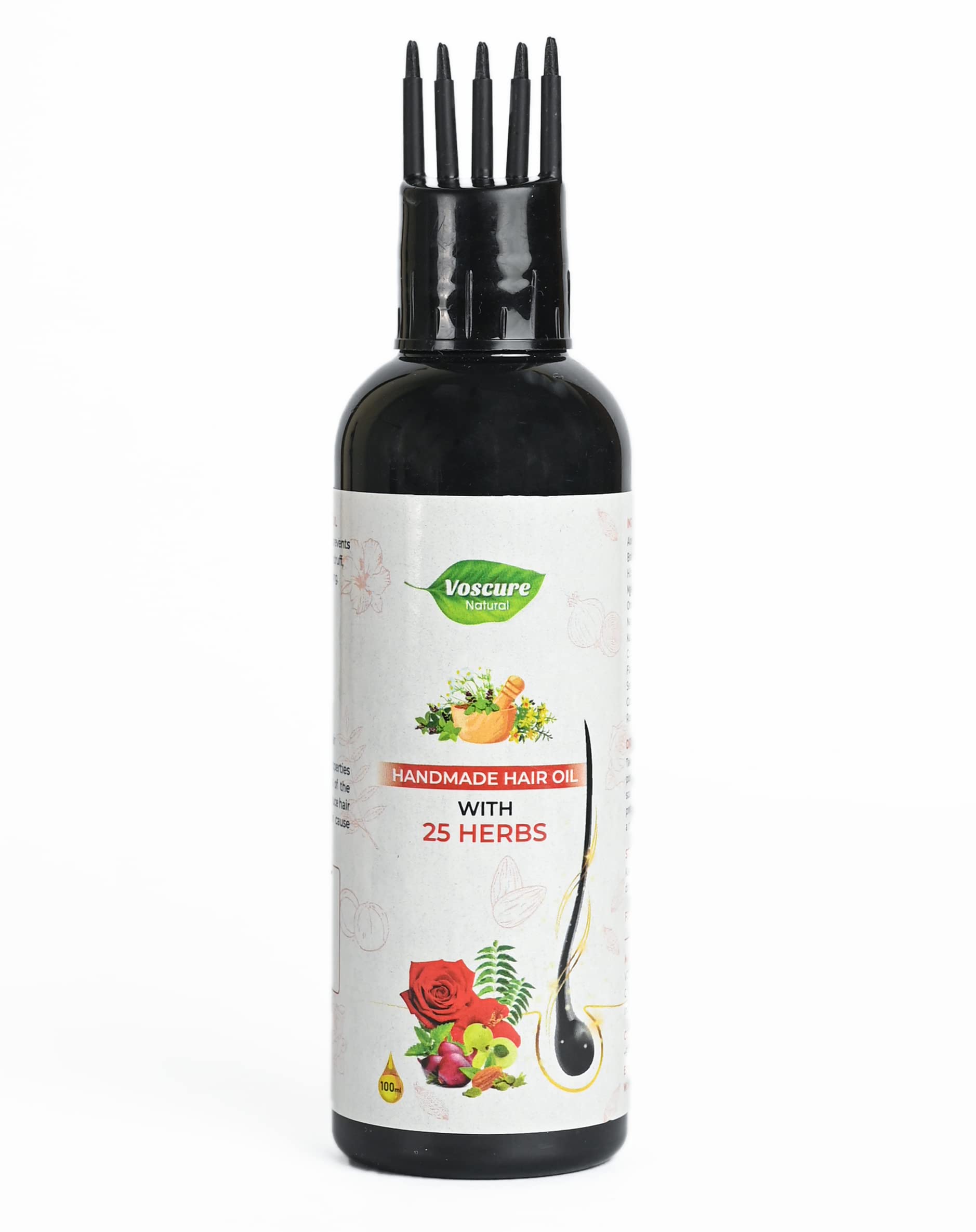 VOSCURE Natural Handmade Hair Oil with 25+ Herbs for Men & Women | Controls Dandruff & Hair Fall, Promotes Hair Growth & Thickness | Herbal Treatment for Dry, Damaged Hair | 100ml | Perfect for Daily Scalp Massage & Hair Care Routine