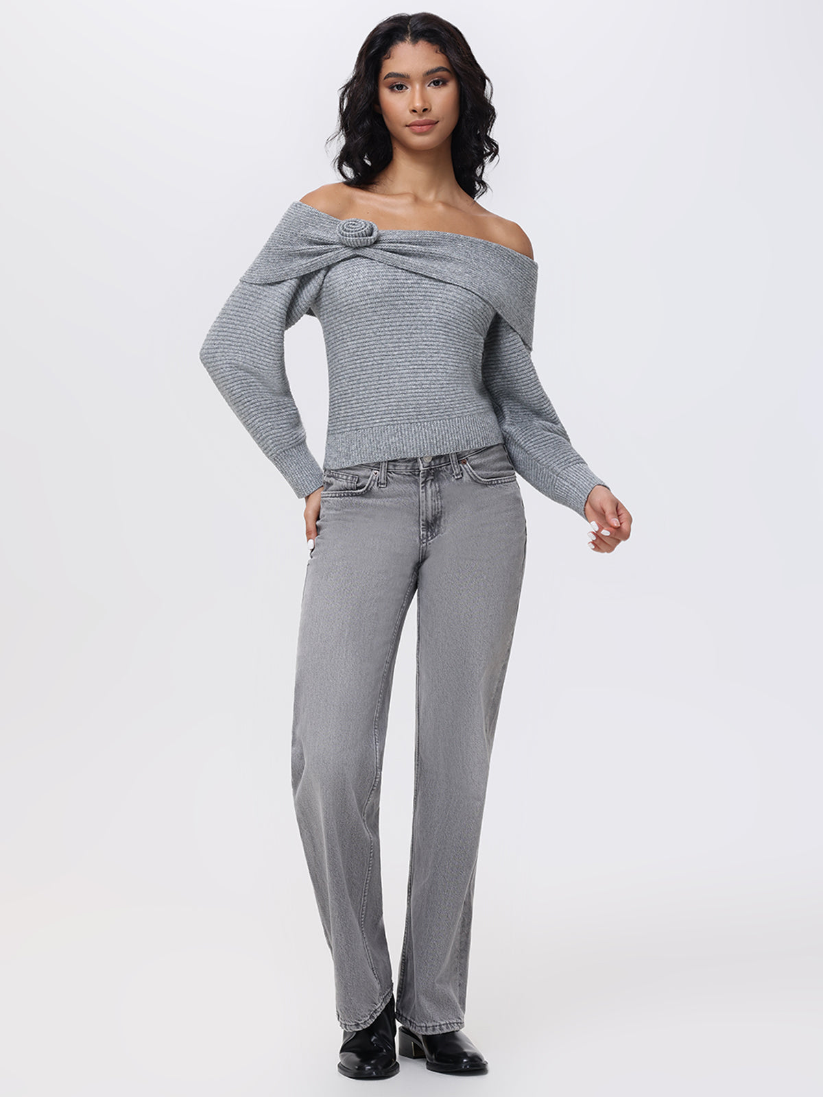 Elizabeth Women's Off The Shoulder Rosette Knit Sweater - Elegant Lace Trim Pullover for Date Night & Fall Fashion