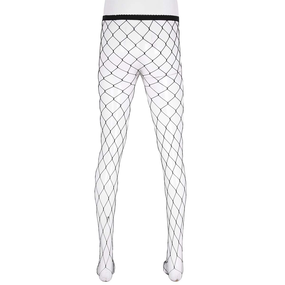 Men's See-Through Hollow Out Fishnet Closed-Toe Tight Leggings - Stretchy Pantyhose Stockings for Dance, Cosplay & Night Out Fashion