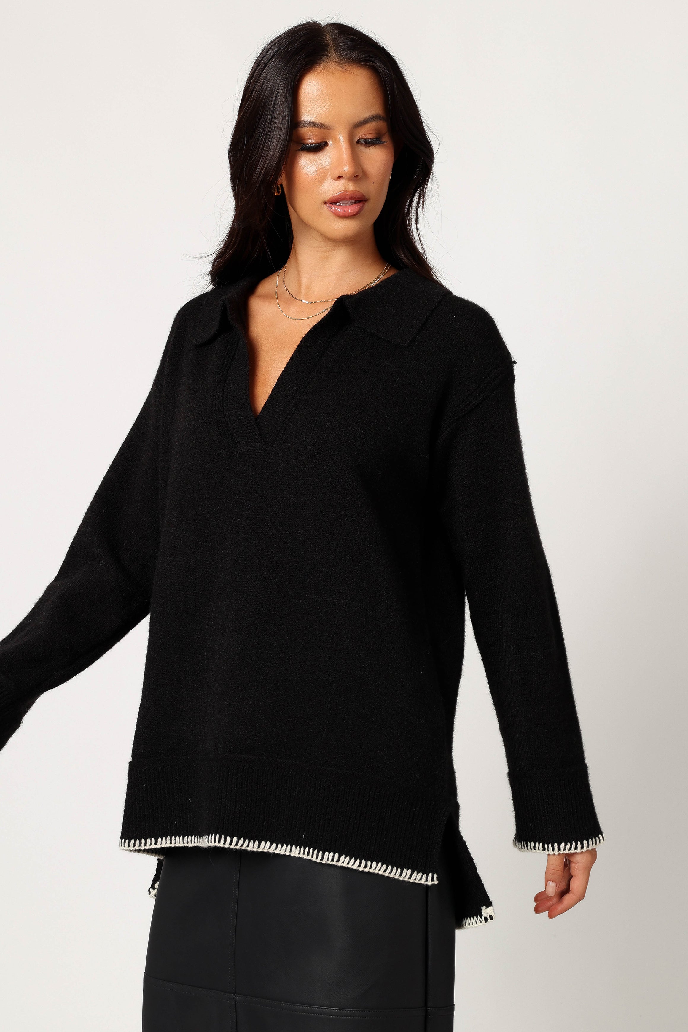 Elise Contrast Hem Knit Sweater for Women - Soft & Stylish Black Pullover | Perfect for Fall, Winter & Casual Outfits