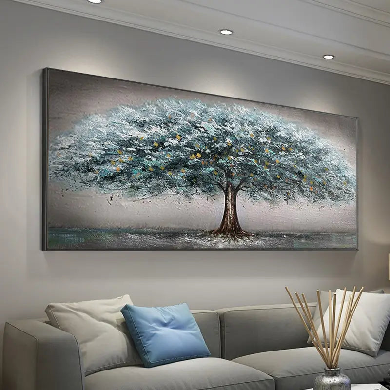 Beautiful Flower and Tree Painting #FT008 - Handmade Canvas Art for Home Decor, Living Room, Bedroom & Office Wall