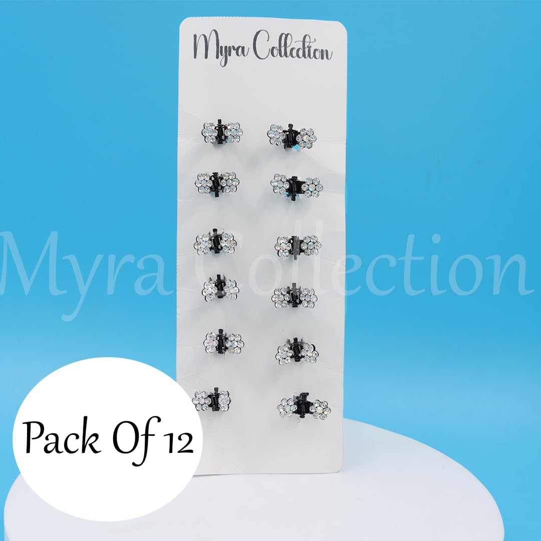 Myra Collection 12 Pcs Small Rhinestone Pearl Hair Claw Clips - Non-Slip Mini Hair Accessories for Women & Girls - Perfect for Weddings, Parties, and Everyday Styling