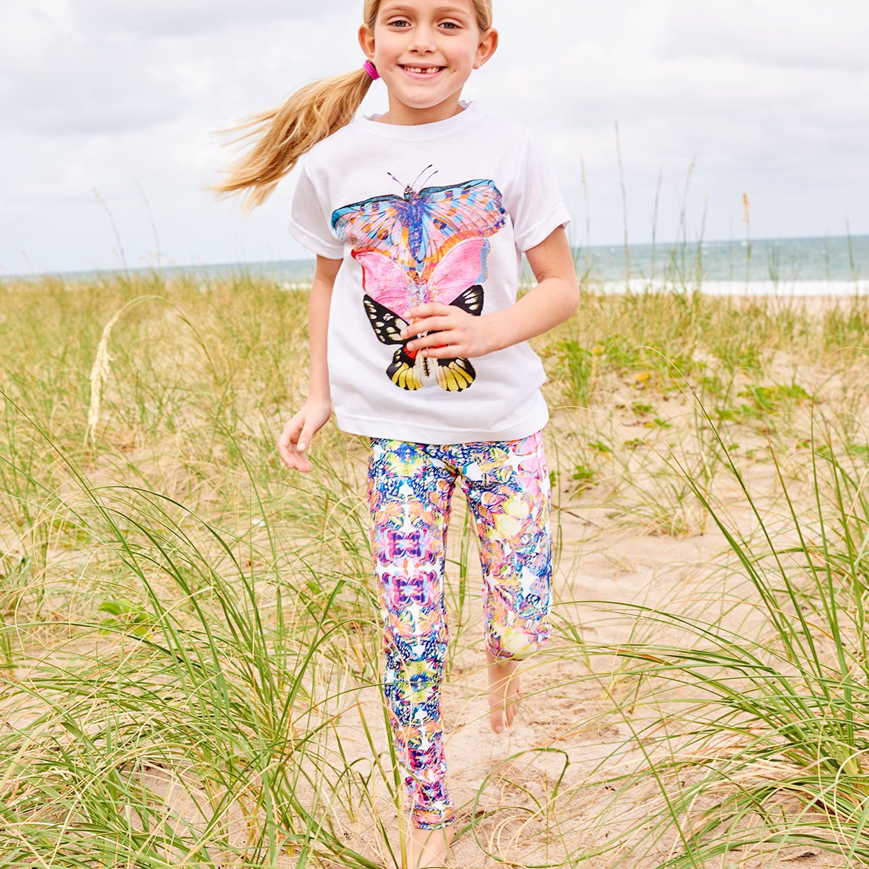 Butterfly Print Hybrid Leggings for Women - UPF 50+ Sun Protection - Yoga, Running & Outdoor Activities