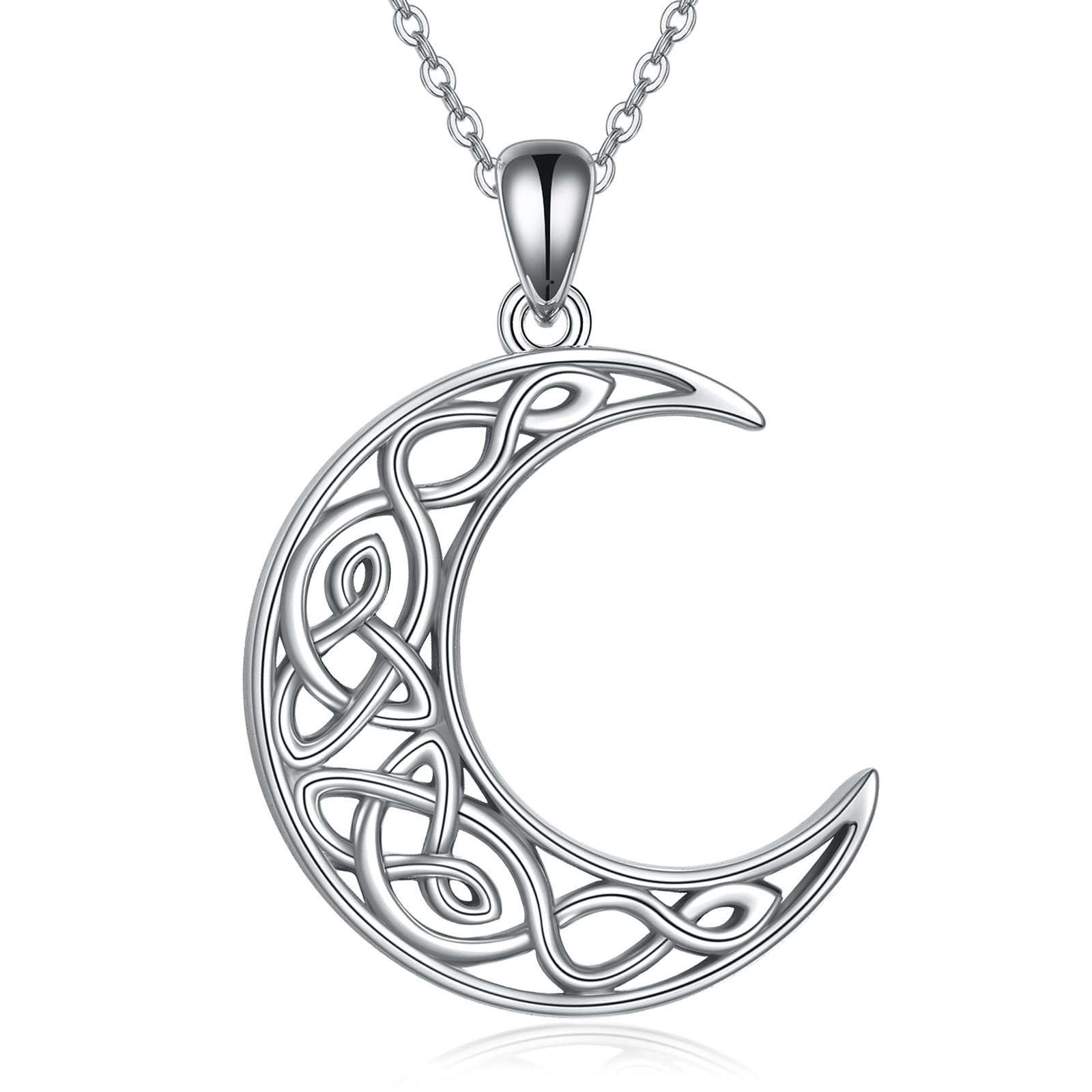 Celtic Moon Necklace for Women - 925 Sterling Silver Wiccan Jewelry with Triple Moon & Cross Pendant - Viking Inspired Jewelry Gift for Men & Women - Perfect for Pagan Rituals, Handfasting Ceremonies & Everyday Boho Fashion