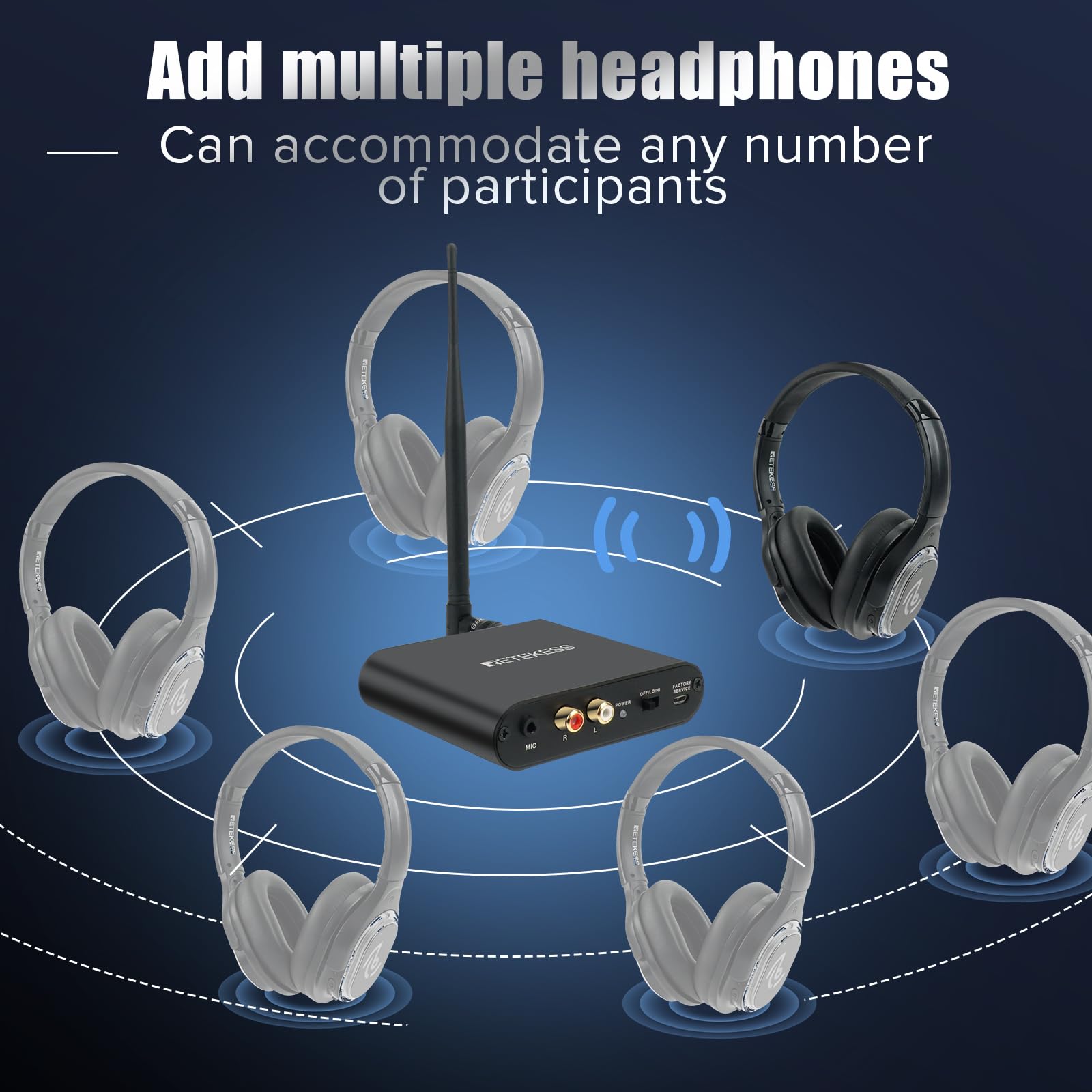 Retekess TA003 Silent Disco Headphones - 3 Channel Wireless LED Headphones with Stereo Sound for Kids Parties, Home Theater, School Events & Silent Dance Parties (10 Pack) - Perfect for Birthday Celebrations, Classroom Activities & Movie Nights
