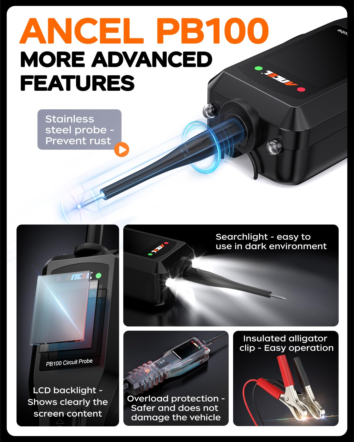 ANCEL PB100 Automotive Power Circuit Probe Tester & AD310 Enhanced OBD2 Scanner - Car Engine Diagnostic Tool for Fault Code Reading | Professional Vehicle Electrical System Testing & Repair Kit for Mechanics & DIY Enthusiasts