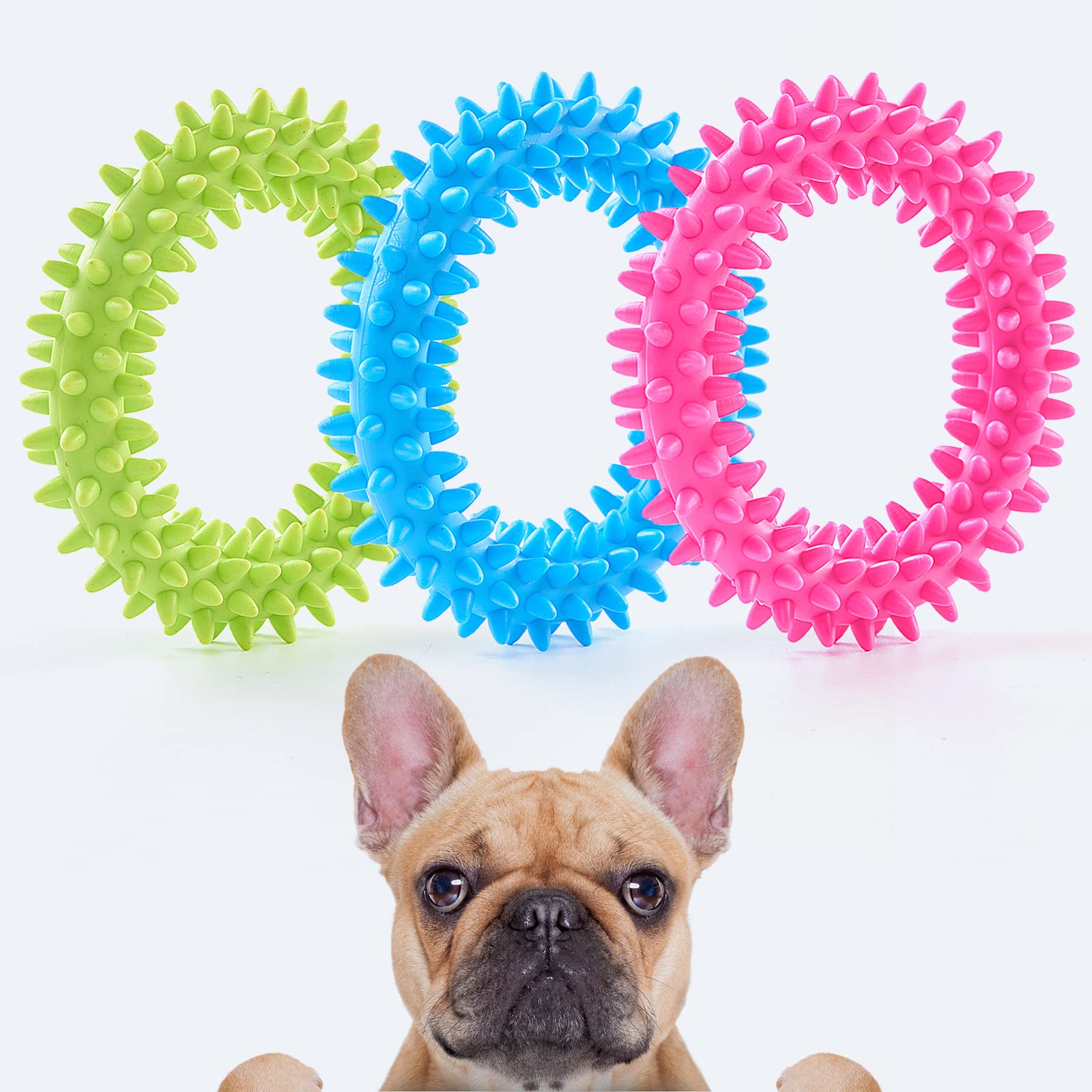 Hurray 3 Pack Puppy Teething Chew Toys - Relieve Itching, Clean Teeth, Durable Rubber Dental Chew for Small Dogs & Puppies Up to 15 lbs - Perfect for Teething Relief and Indoor Playtime