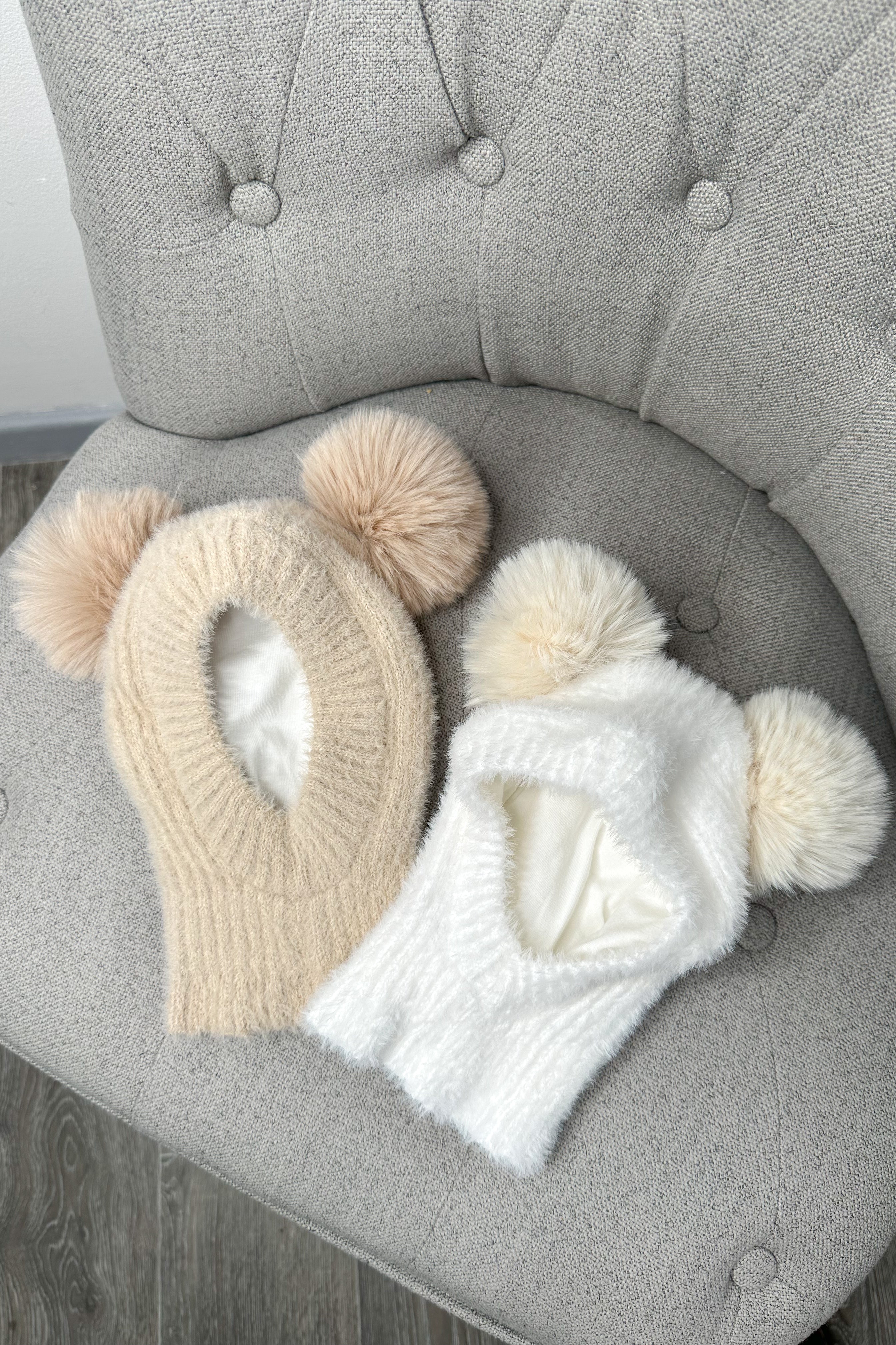 Soft Fluffy Beige Pom Pom Snood Scarf - Cozy Winter Fashion Accessory for Women | Perfect for Cold Weather, Outdoor Activities & Stylish Outfits