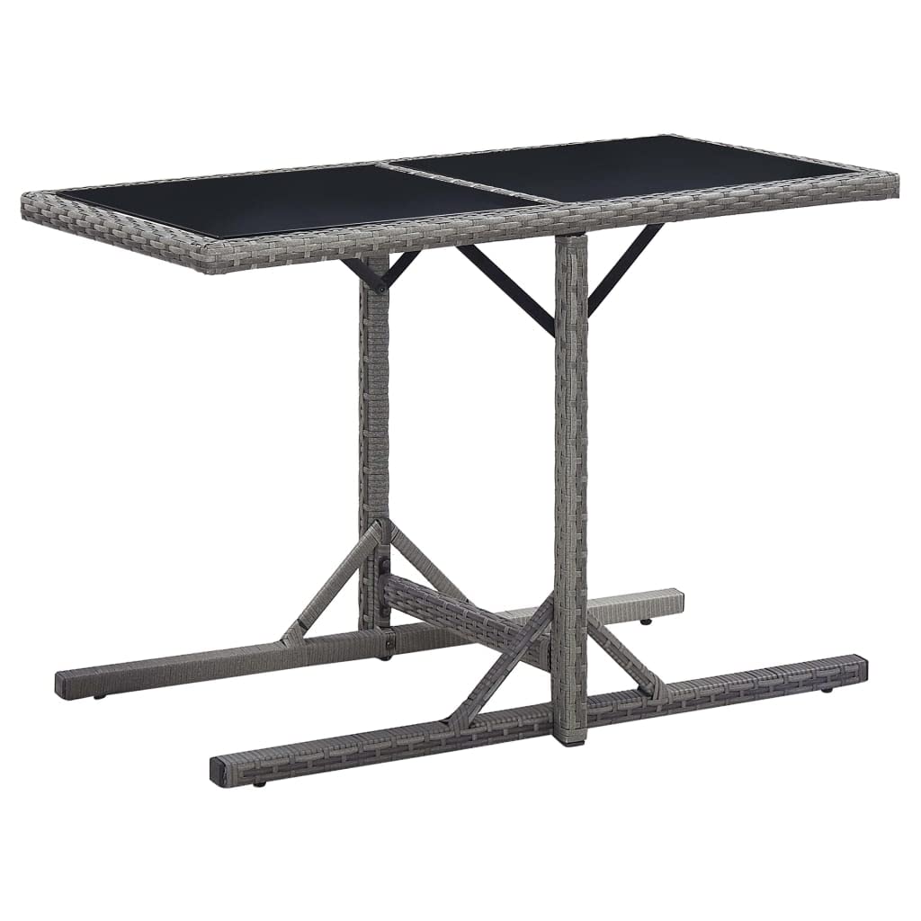 Modern Outdoor Patio Wicker End Table with Glass Top - Rattan Square Coffee Table with Storage, Anthracite Finish 43.3
