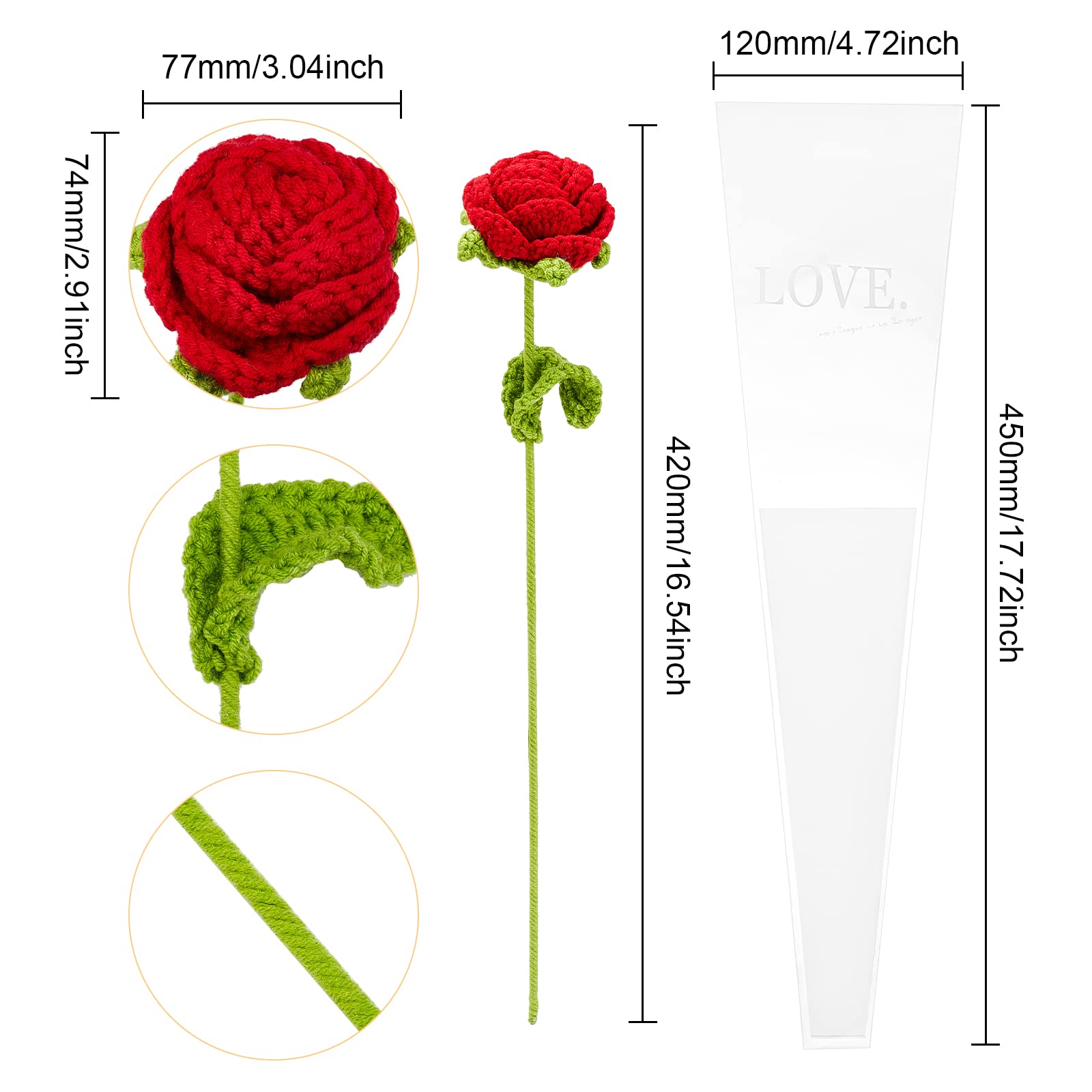 Handmade Knitted Rose Flower - 2pcs Set with Gift Bag, Artificial Crochet Red Roses for Wife, Girlfriend, Lovers - Perfect for Birthday, Anniversary, Valentine's Day & Romantic Home Decor