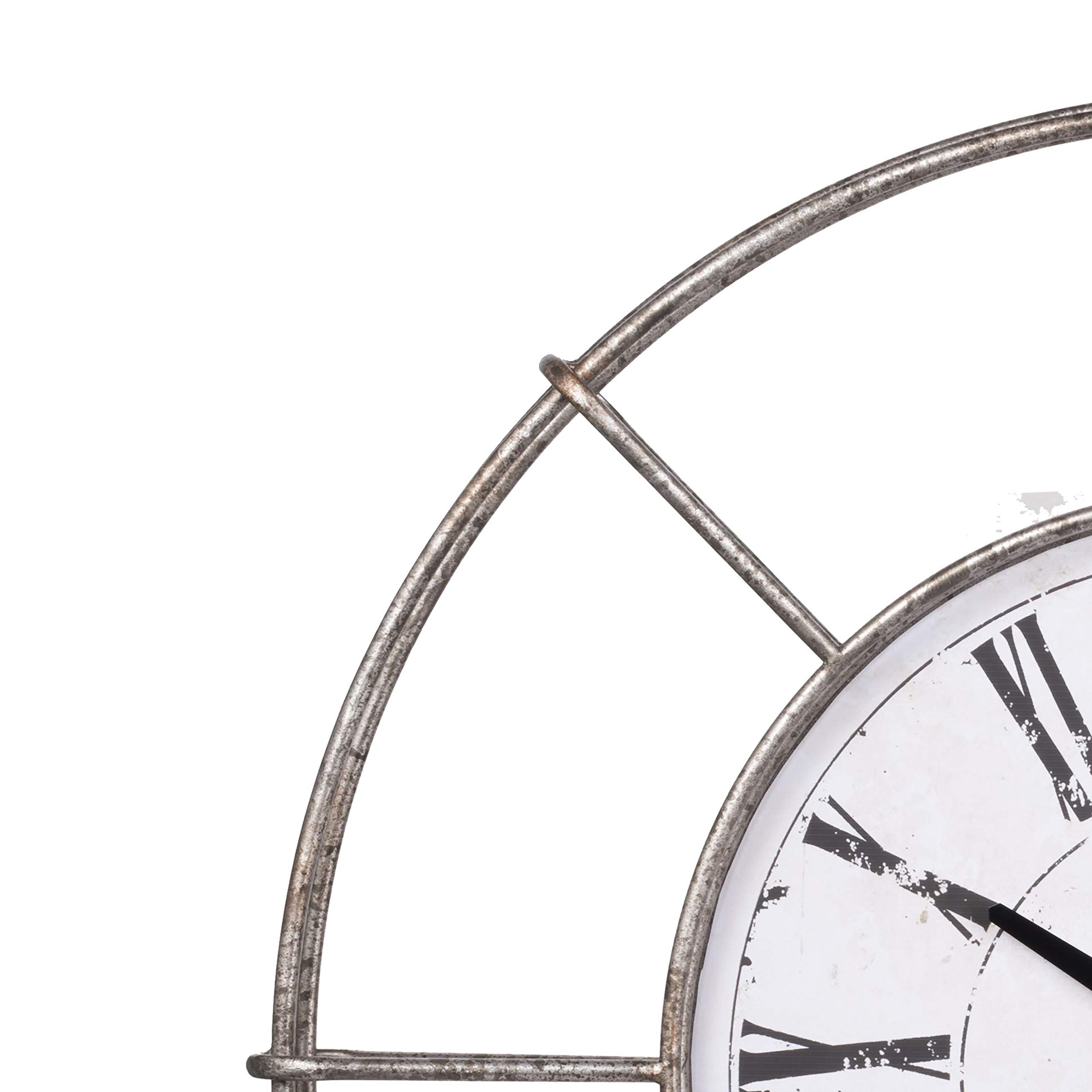 Benjara 12 Inch Metal Wall Clock with Roman Numerals - White & Silver Finish - Perfect for Living Room, Bedroom, or Office Decor