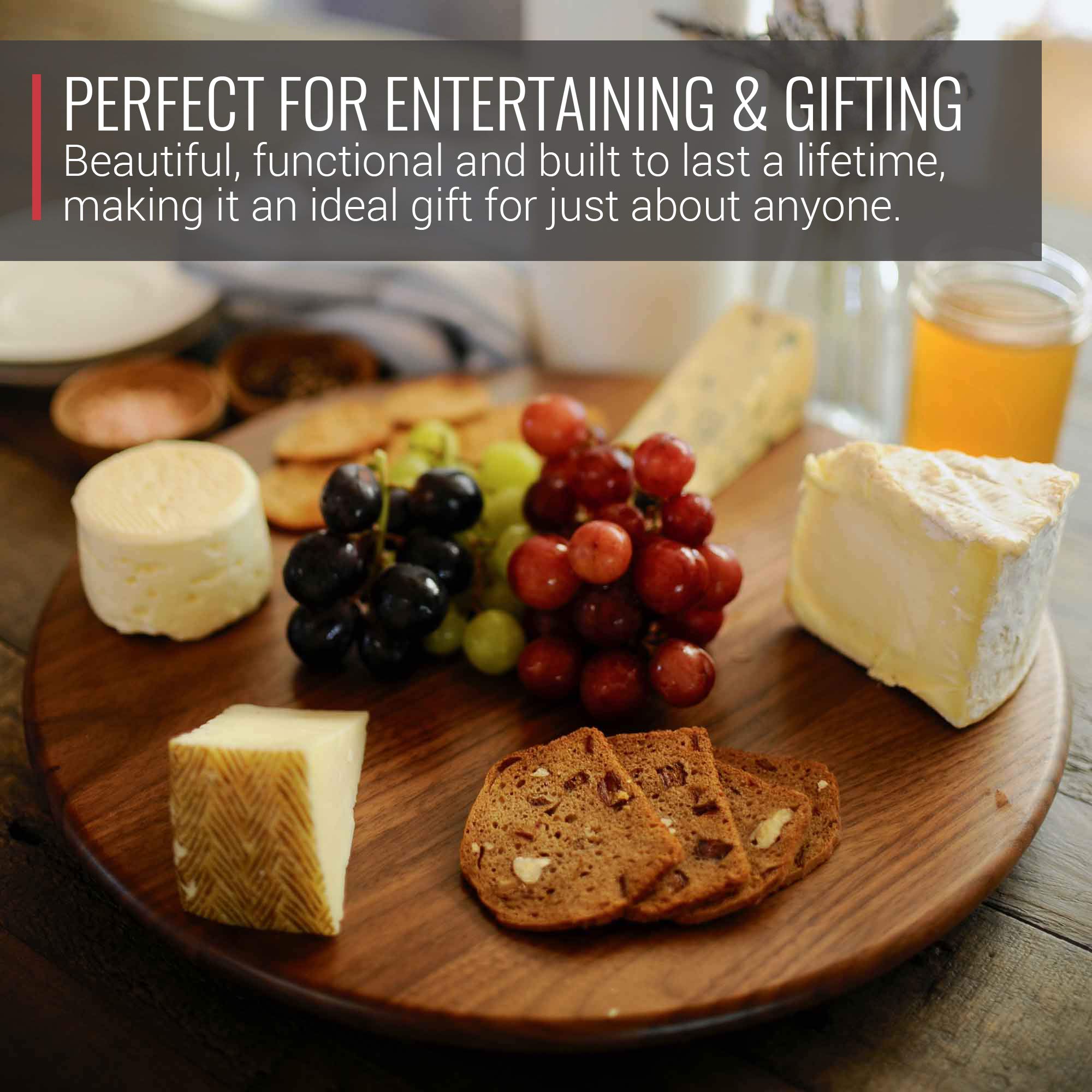 13.5 Inch Wooden Lazy Susan Turntable - Round Spinning Tray for Dining Table, Kitchen Countertop, Pantry Organization & Decorative Serving Display | Perfect for Entertaining, Spice Storage & Table Centerpiece