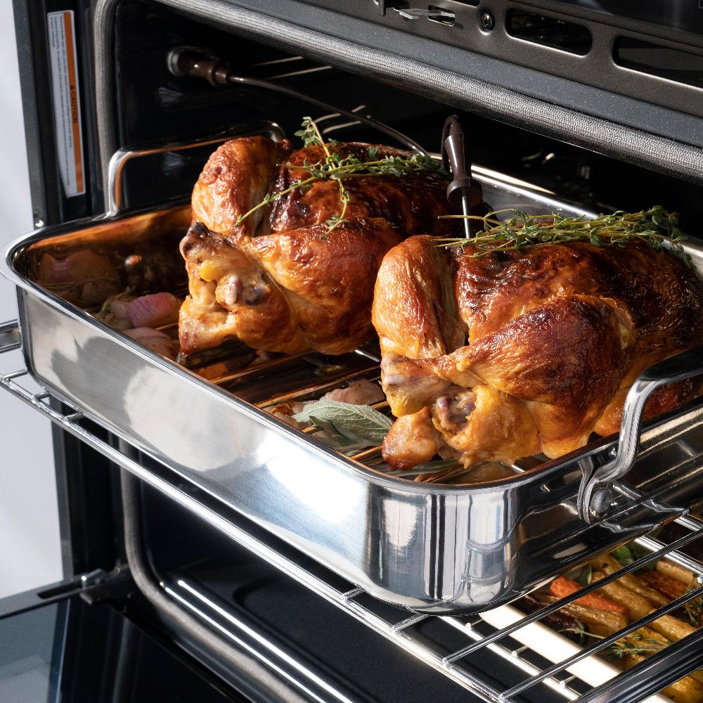 ZLINE Autograph Edition 30 Inch Black Stainless Steel Double Wall Oven with Air Fry & Self Clean - Professional True Convection Oven with Polished Gold Handles (WADBZ 30 G) - Perfect for Home Chefs & Modern Kitchens
