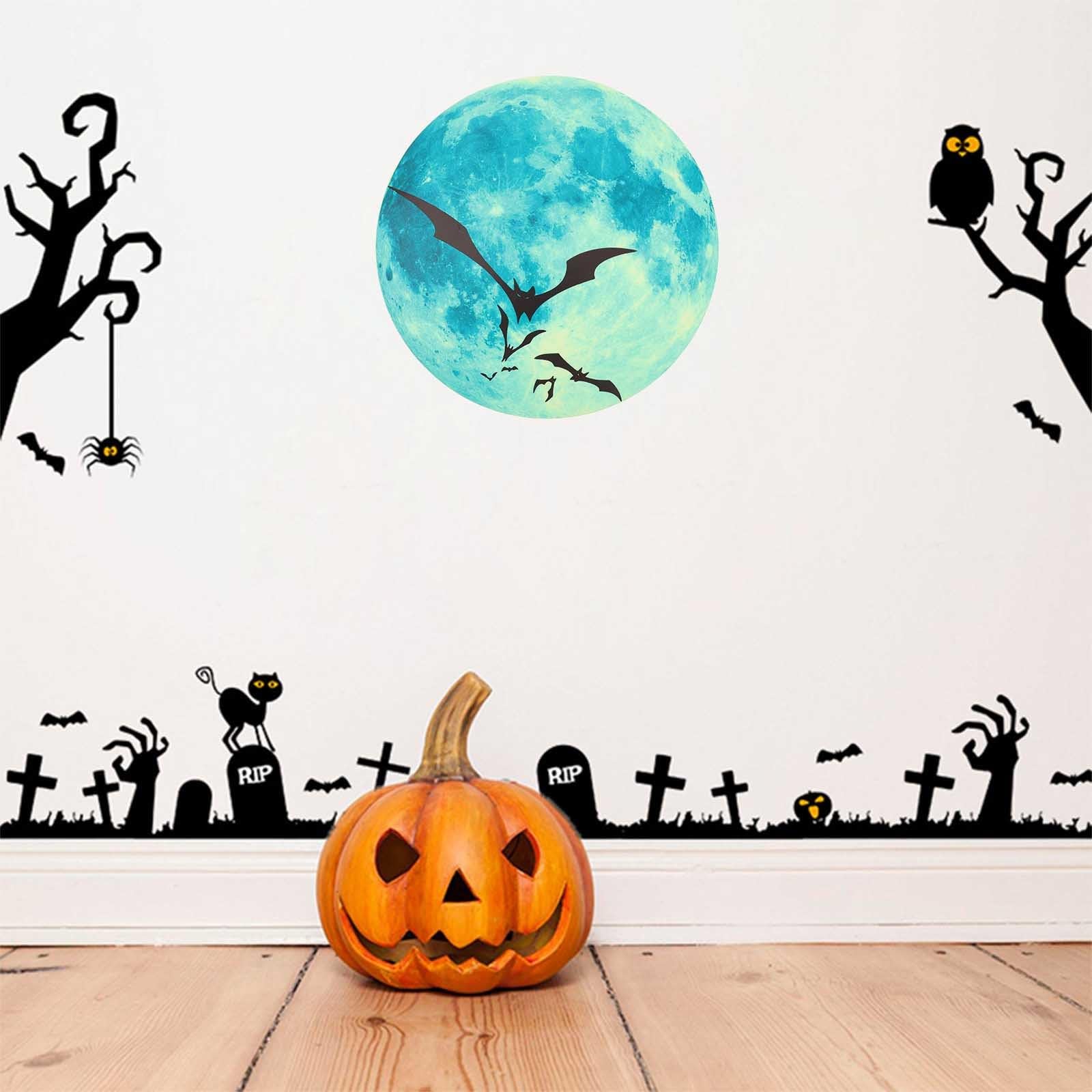 PRETYZOOM Glow in the Dark Halloween Wall Stickers - 1 Sheet Witch Window Decals, Glowing Pumpkin Decor for Bedroom, Party & Outdoor - Perfect for Windows, Walls, Doors & Ceiling Halloween Decorations