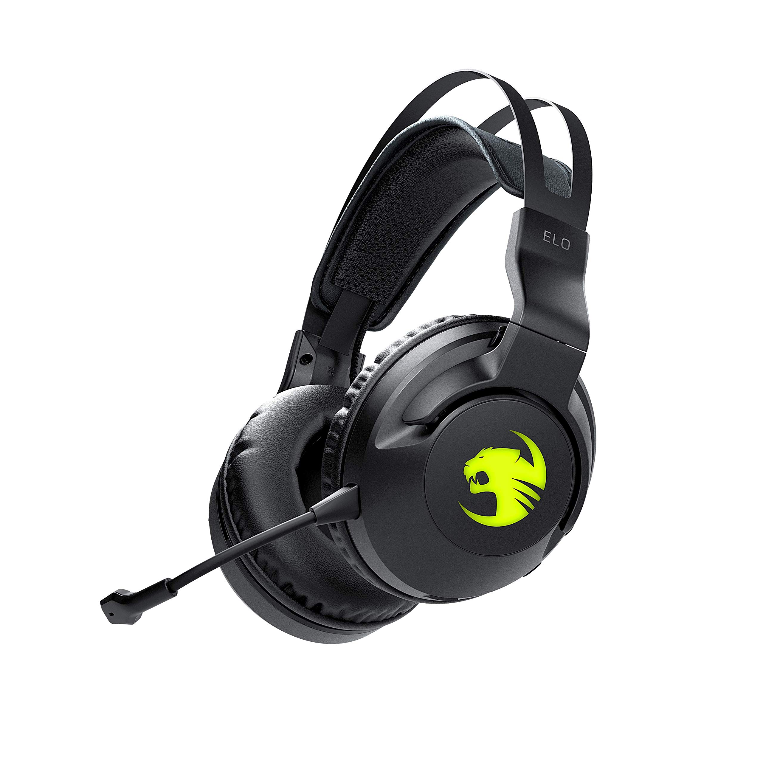 ROCCAT Elo 7.1 Air Wireless Gaming Headset with Surround Sound - Detachable Noise Cancelling Mic, 50mm Drivers, 24H Battery, RGB Lighting (Black) - Perfect for PC Gaming, Streaming & Esports