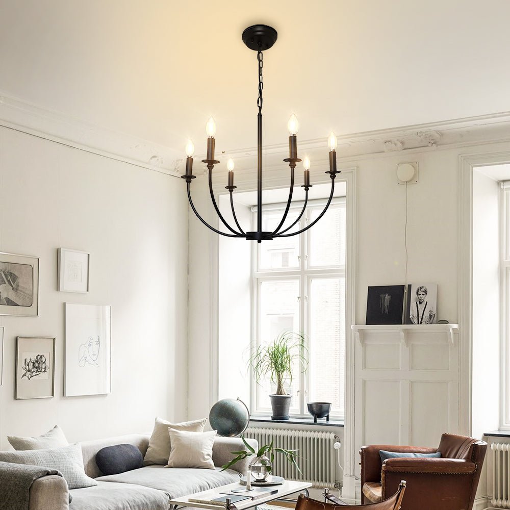Depuley 6-Light Black Farmhouse Chandelier - Industrial Iron Rustic Ceiling Pendant Light Fixture for Dining Room, Kitchen, or Living Room Decor