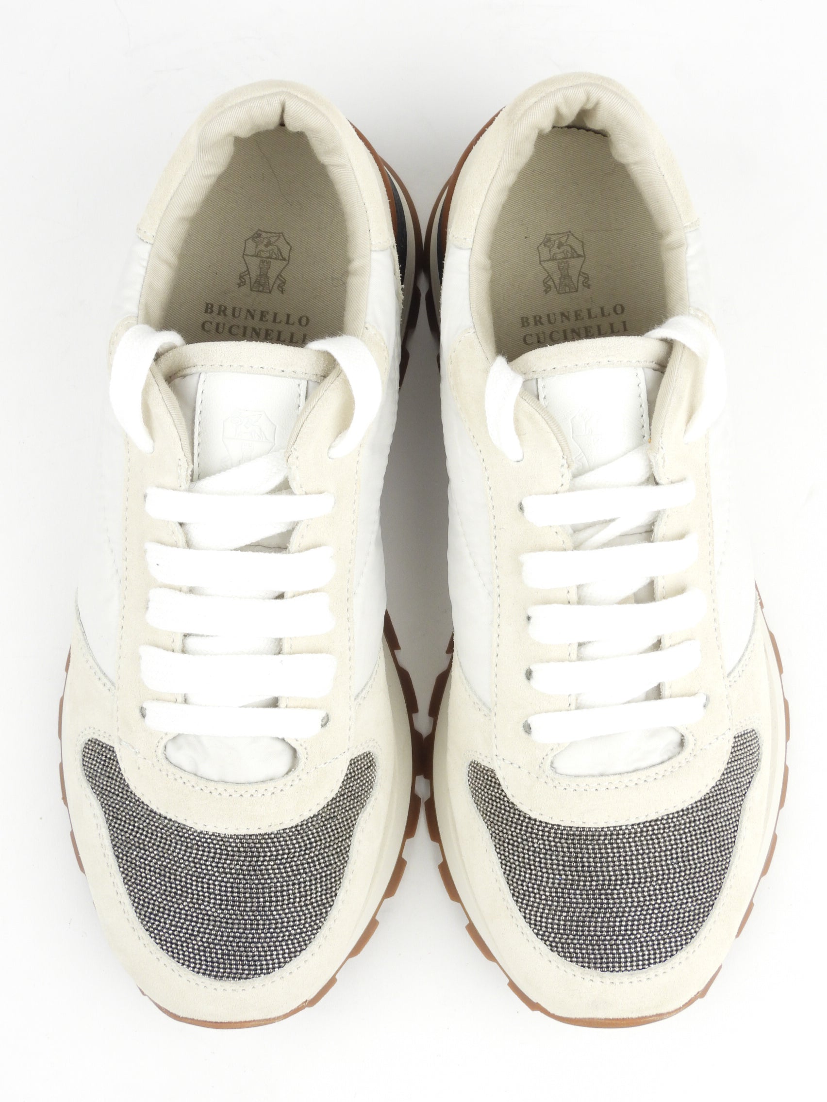 Brunello Cucinelli Off White Monili Bead Lace Up Running Shoes - Women's Fashion Sneakers for Casual Wear & Athletic Performance | Perfect for Jogging, Gym Workouts & Everyday Comfort