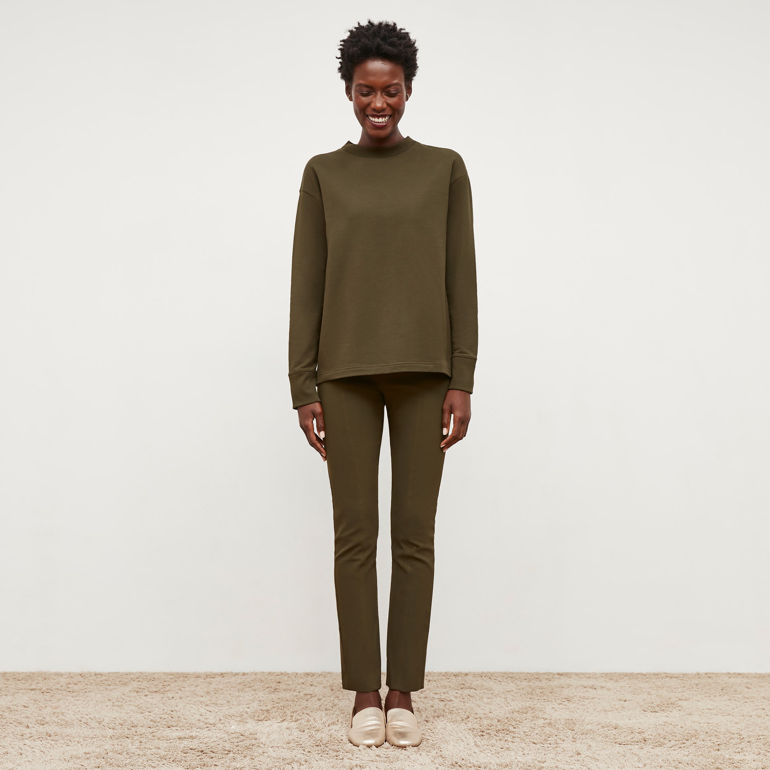 Foster Cigarette Pants for Women - PowerStretch High Waist Slim Fit Trousers in Dark Olive | Perfect for Work, Travel & Outdoor Activities